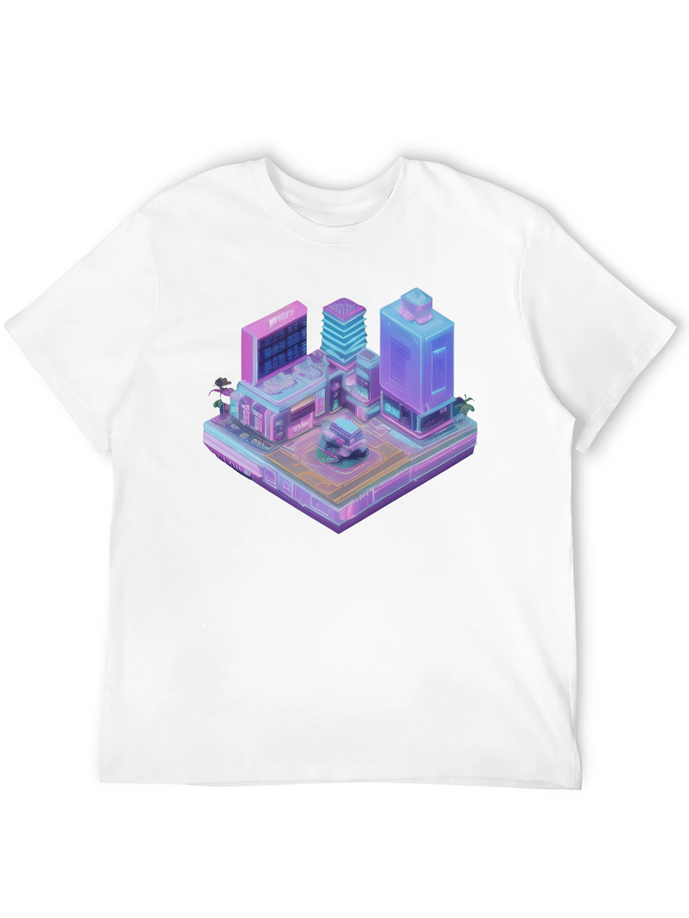 Cyberpunk City T-Shirt - Isometric Vaporwave Style