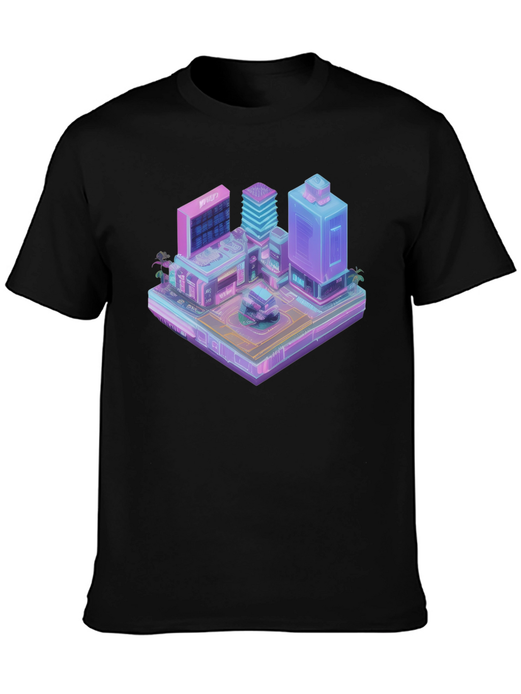Cyberpunk City T-Shirt - Isometric Vaporwave Style