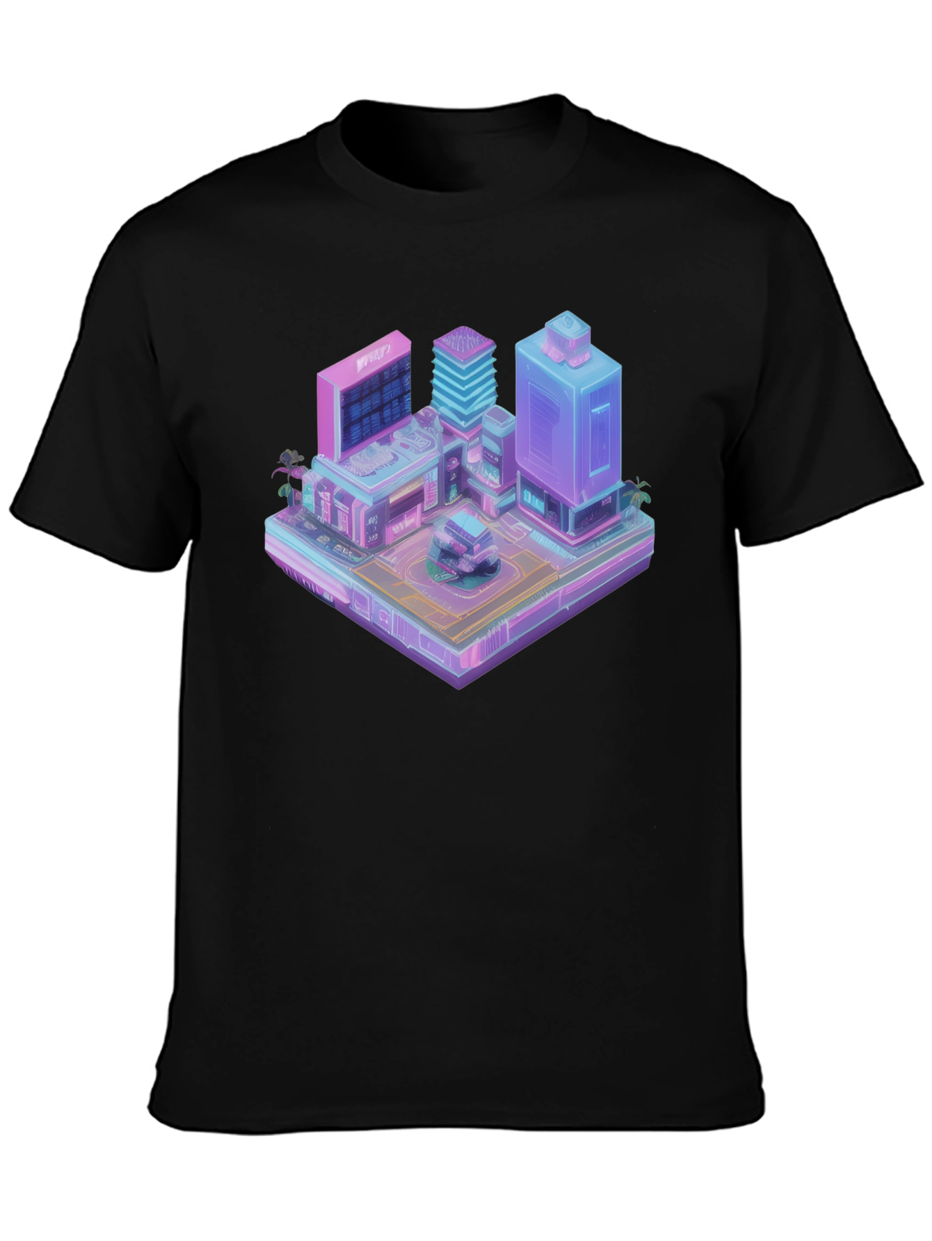 Cyberpunk City T-Shirt - Isometric Vaporwave Style