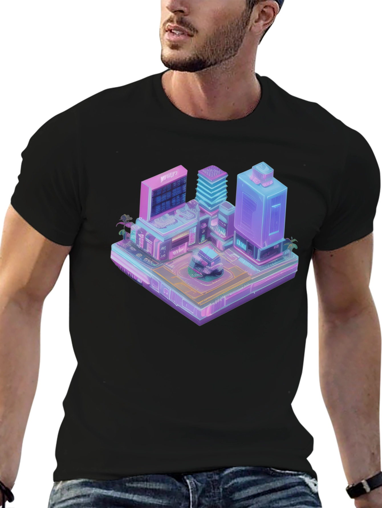 Cyberpunk City T-Shirt - Isometric Vaporwave Style
