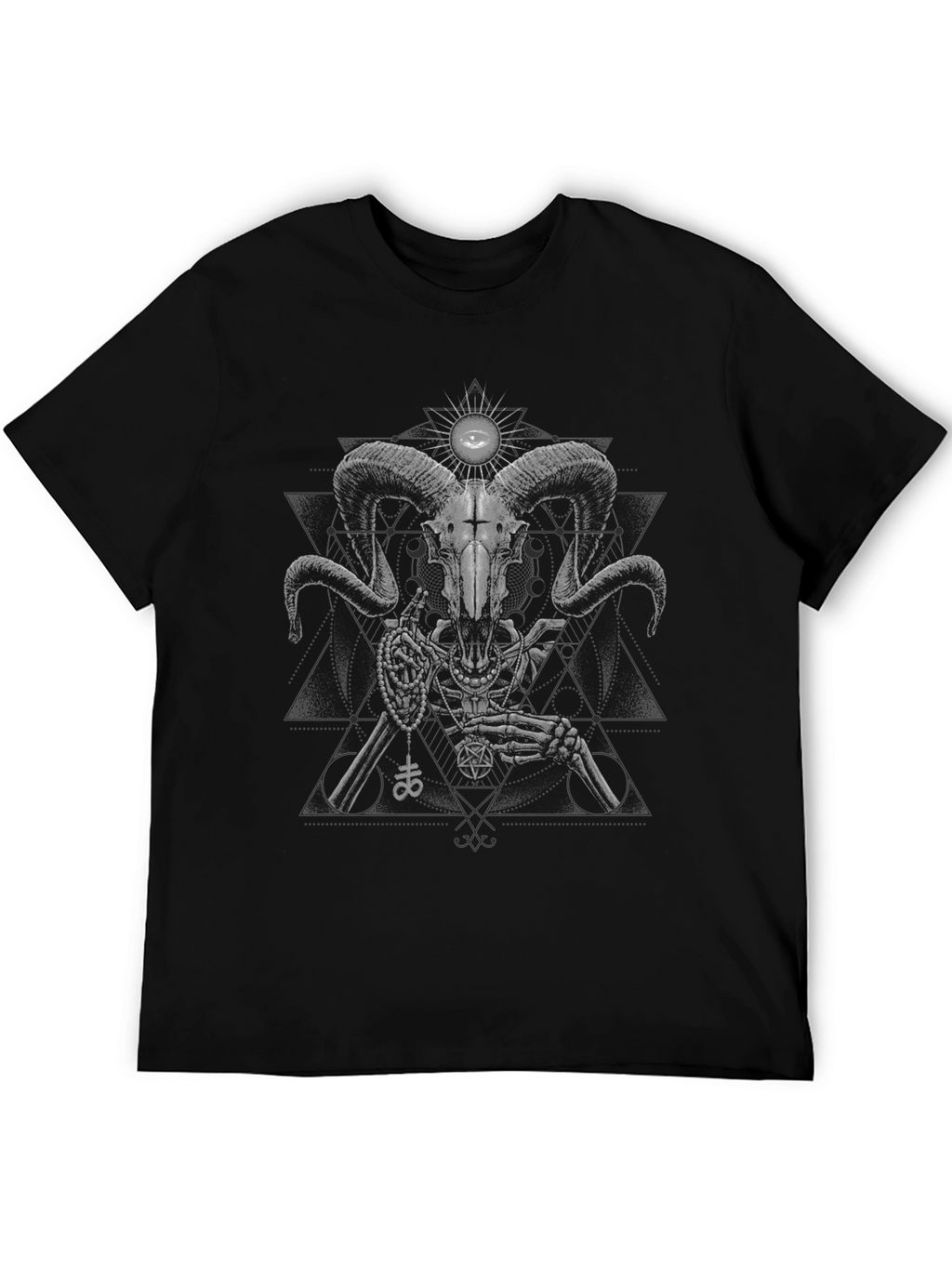 Ram Skull Skeleton Graphic Tee - Black Cotton