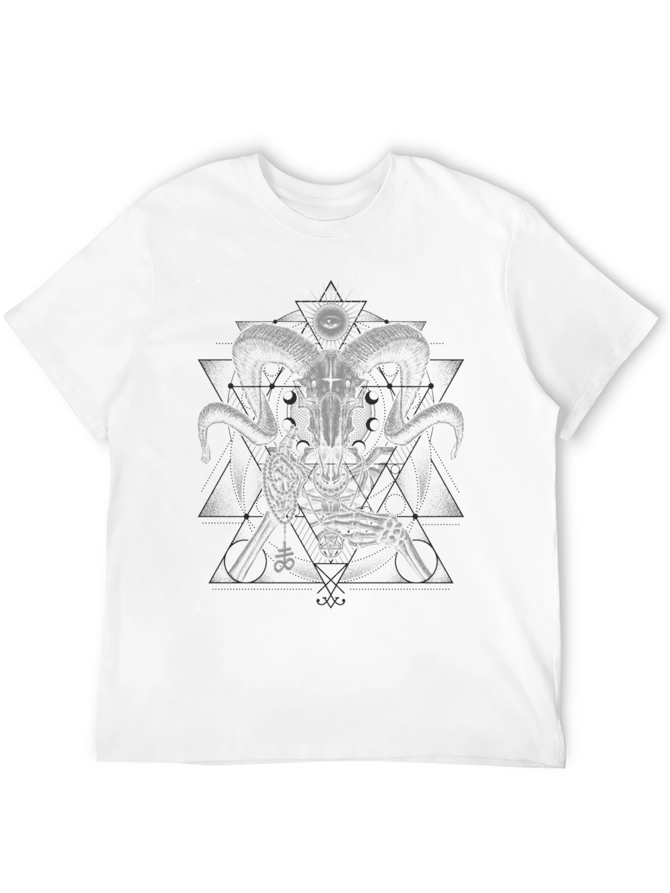 Ram Skull Skeleton Graphic Tee - Black Cotton