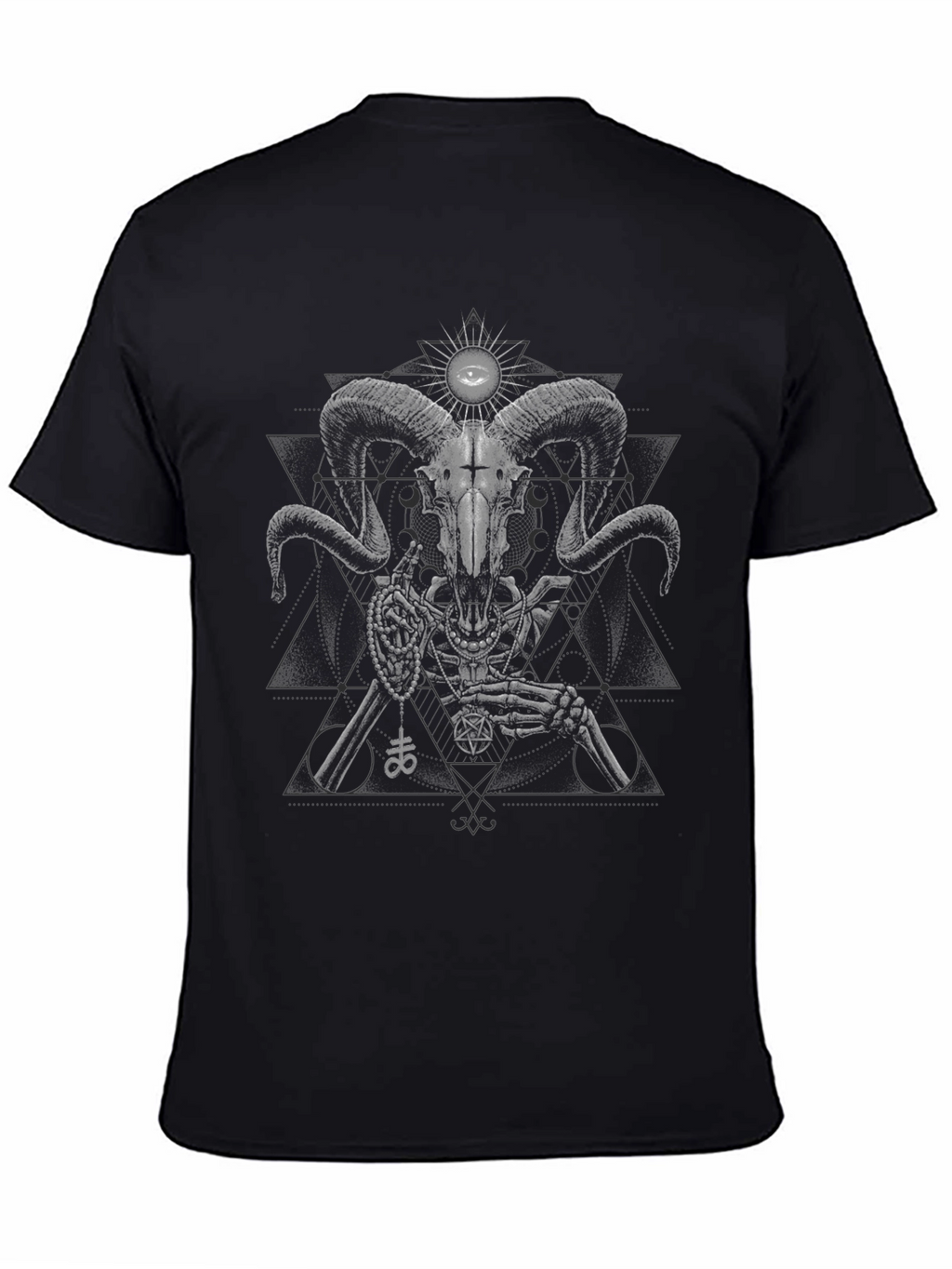 Ram Skull Skeleton Graphic Tee - Black Cotton