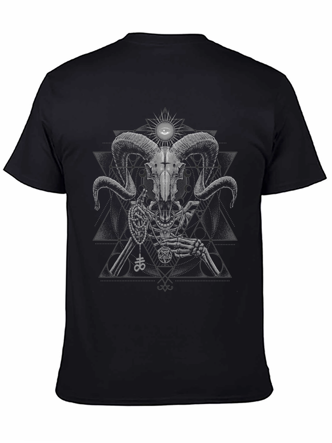 Ram Skull Skeleton Graphic Tee - Black Cotton