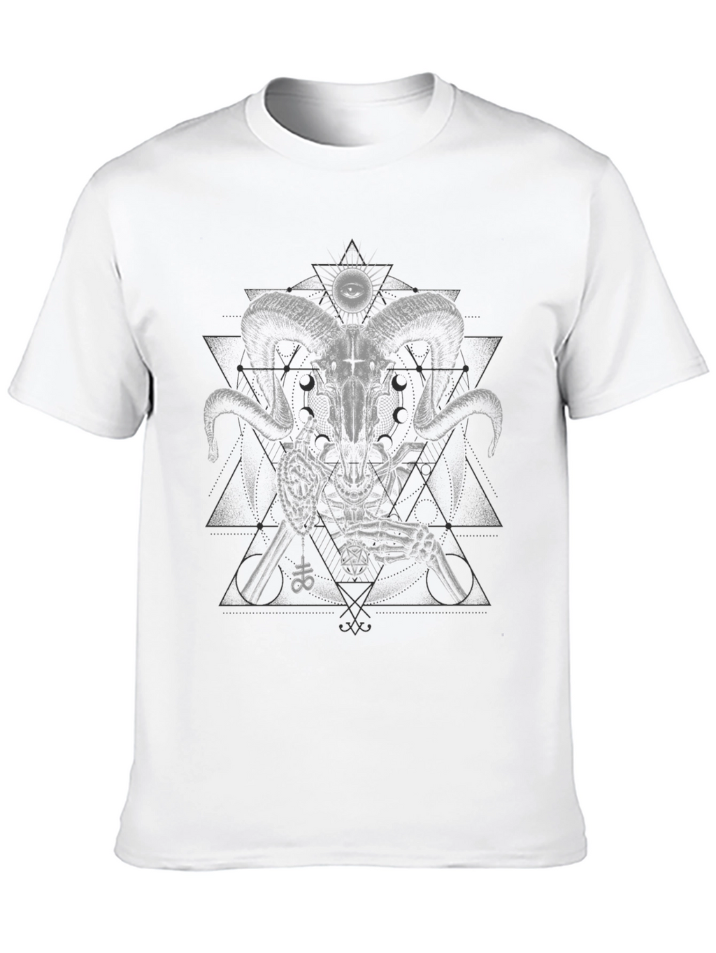 Ram Skull Skeleton Graphic Tee - Black Cotton