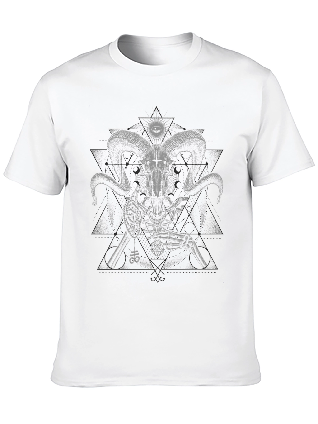 Ram Skull Skeleton Graphic Tee - Black Cotton