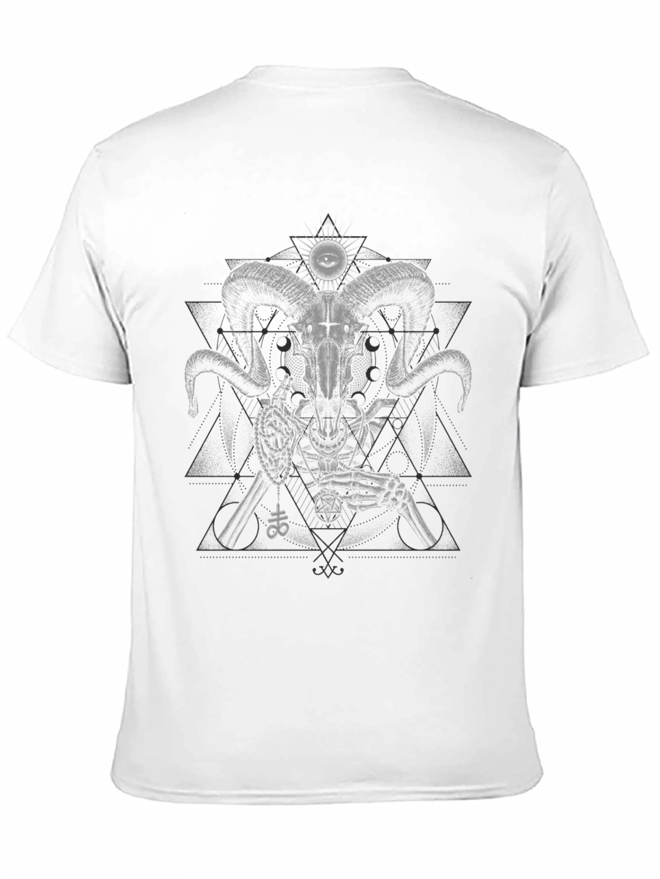 Ram Skull Skeleton Graphic Tee - Black Cotton