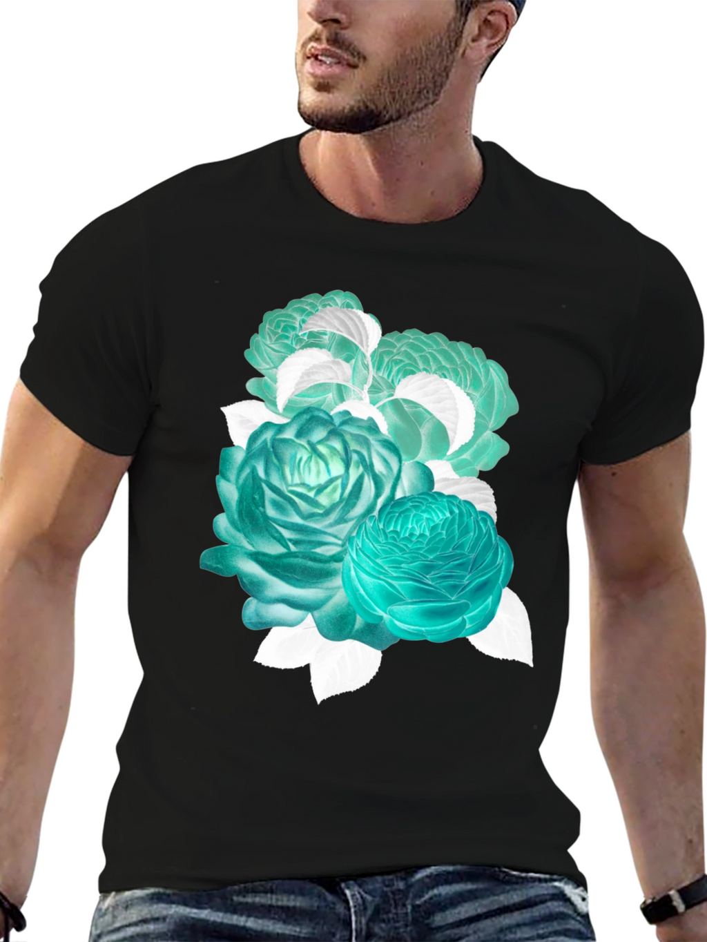 Floral Graphic Tee - Stylish Black Cotton T-Shirt