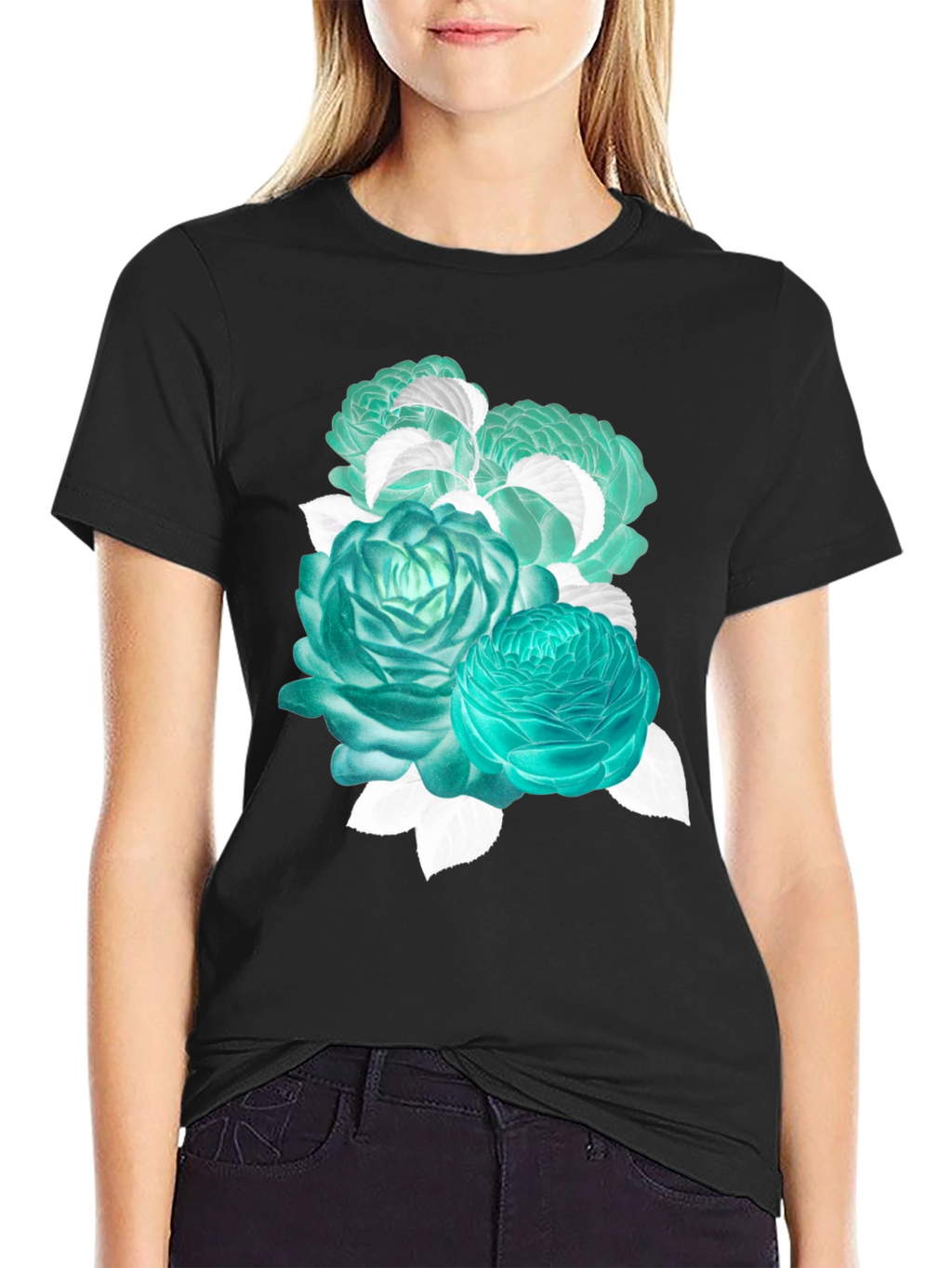 Floral Graphic Tee - Stylish Black Cotton T-Shirt