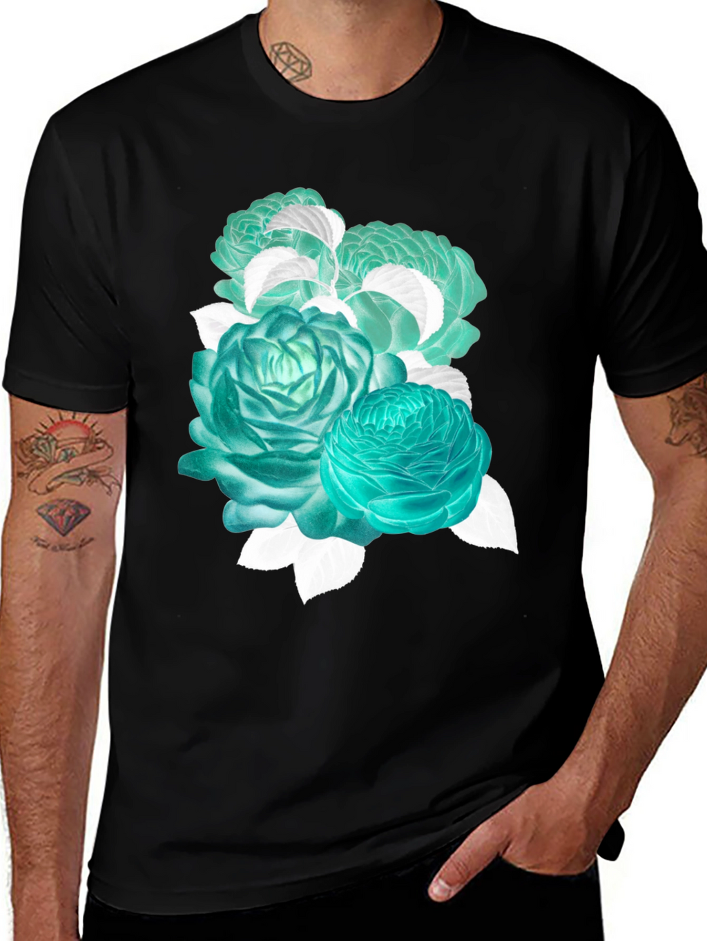 Floral Graphic Tee - Stylish Black Cotton T-Shirt