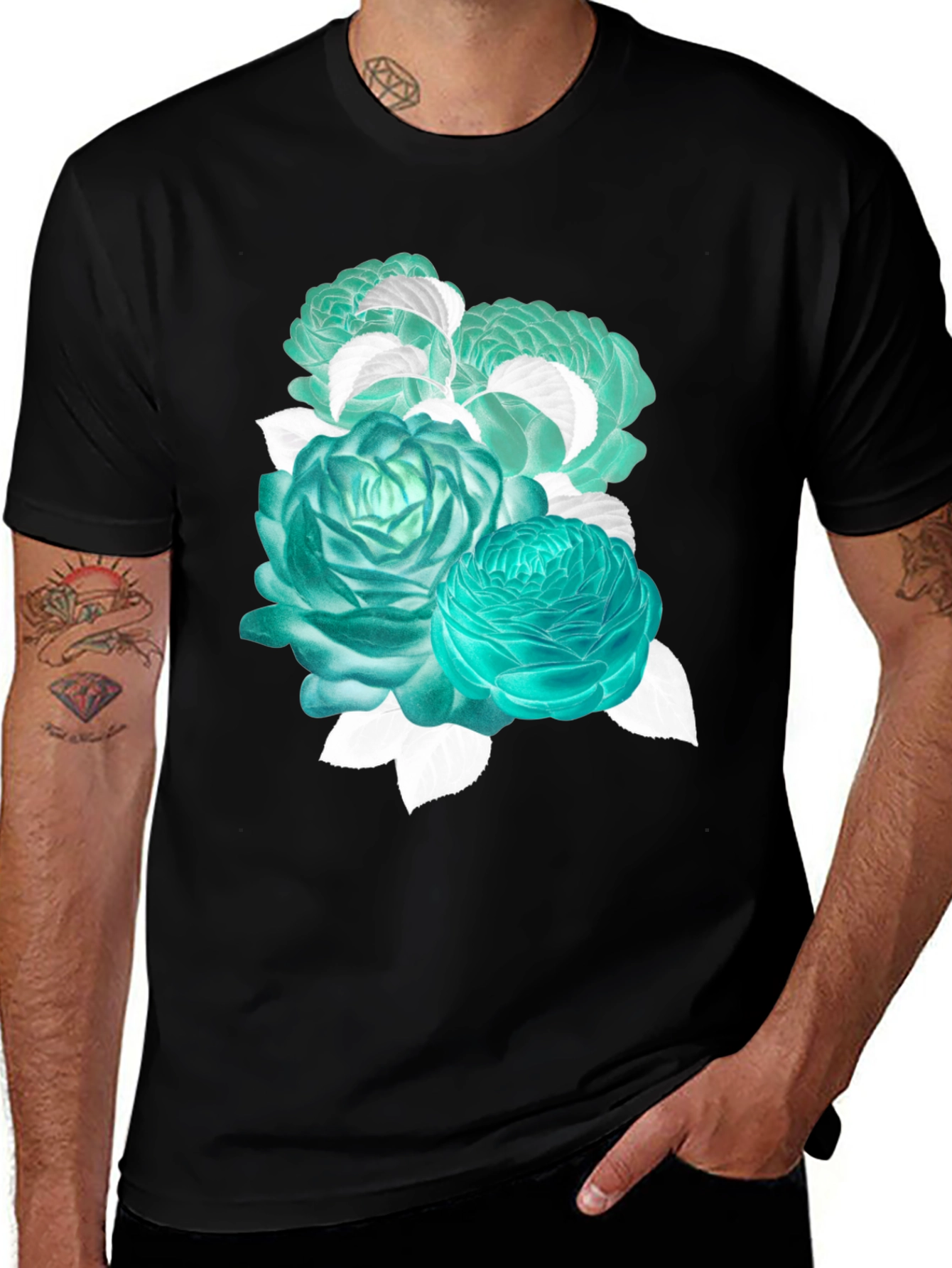 Floral Graphic Tee - Stylish Black Cotton T-Shirt