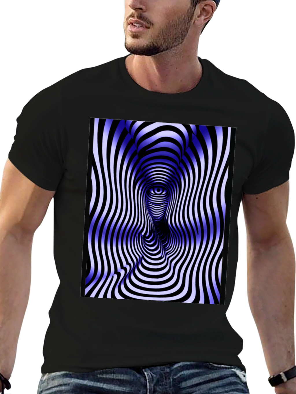 Optical Illusion Face Tee - Black Graphic T-Shirt