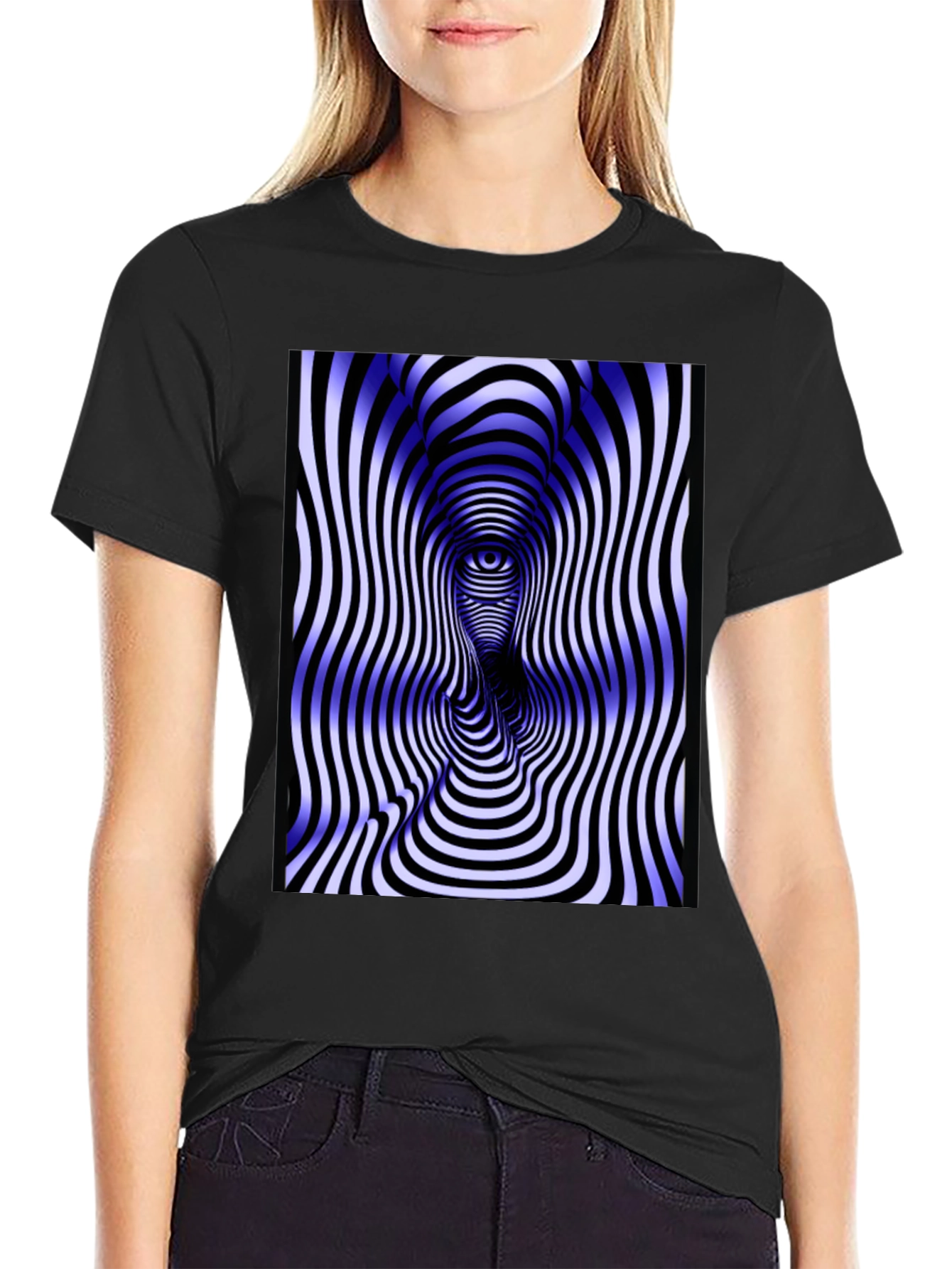 Optical Illusion Face Tee - Black Graphic T-Shirt