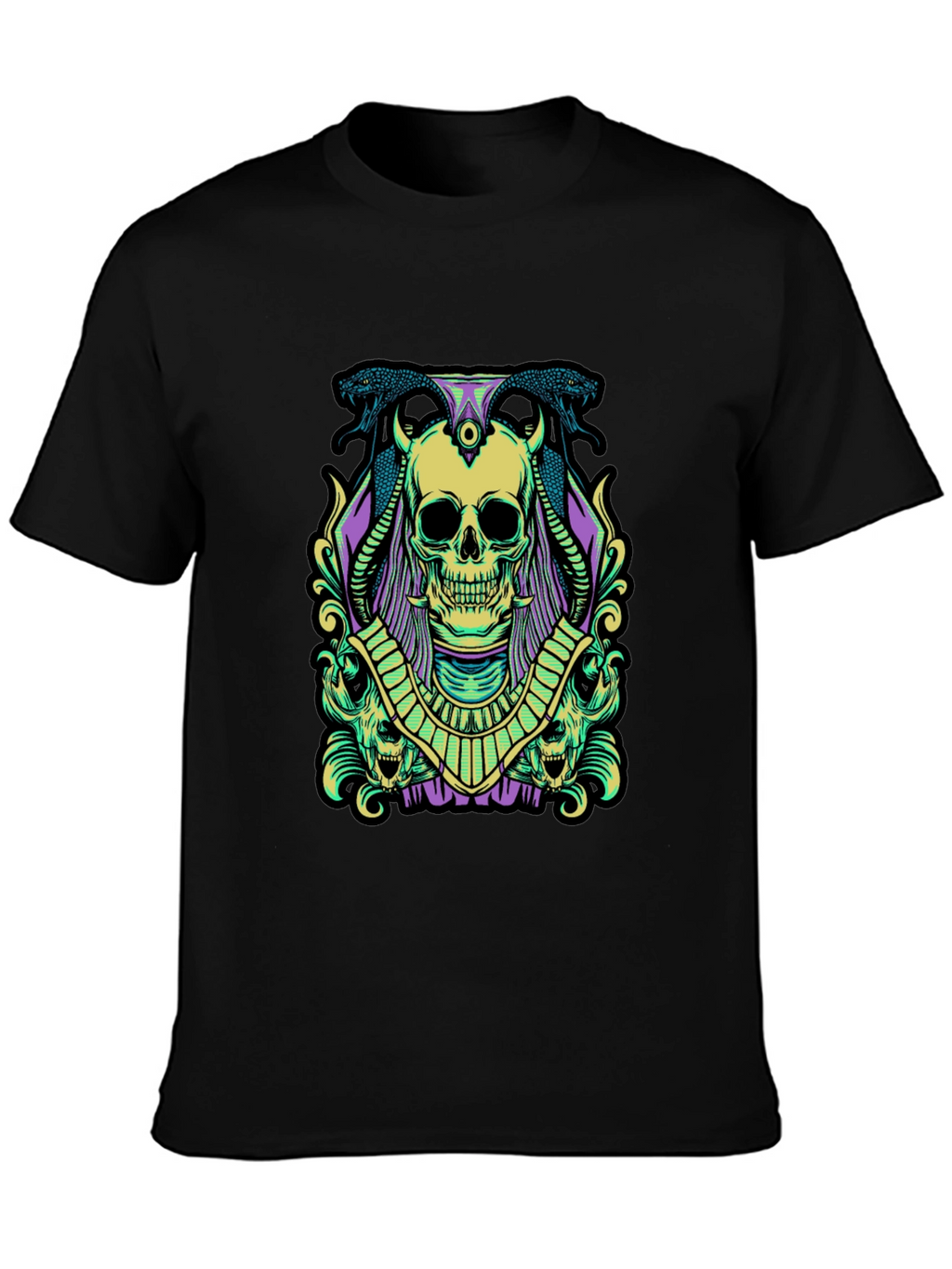 Skull & Snake Graphic Tee - Black Cotton
