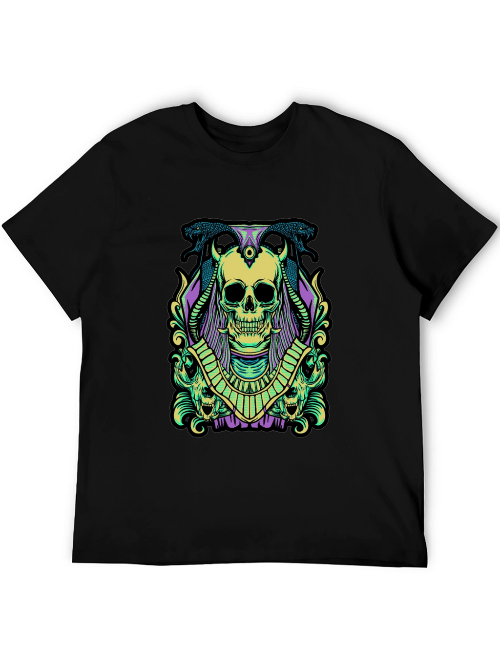 Skull & Snake Graphic Tee - Black Cotton