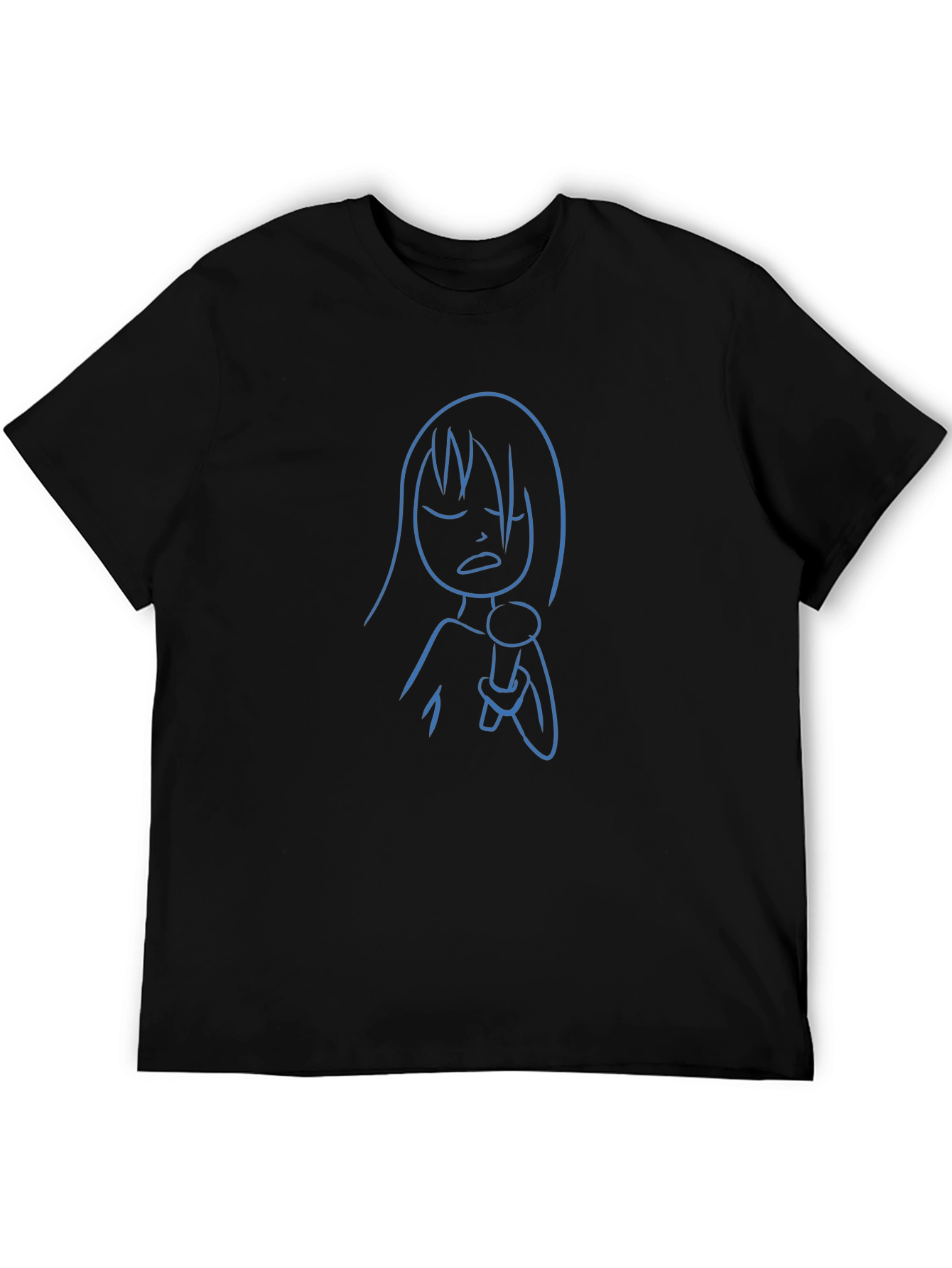 Karaoke Time Tee: Blue Line Art on Black
