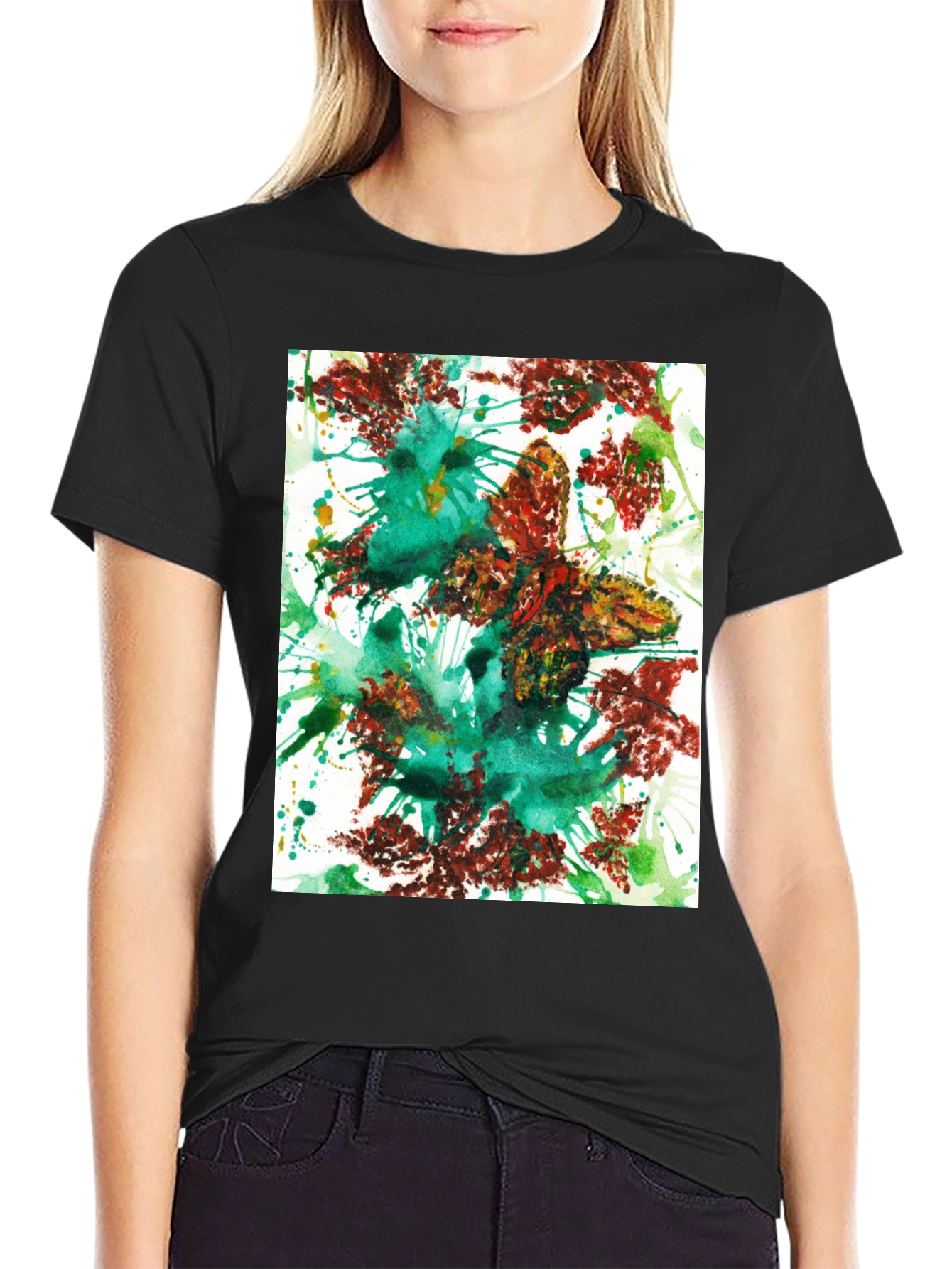 Abstract Art Graphic Tee - Casual Black T-Shirt