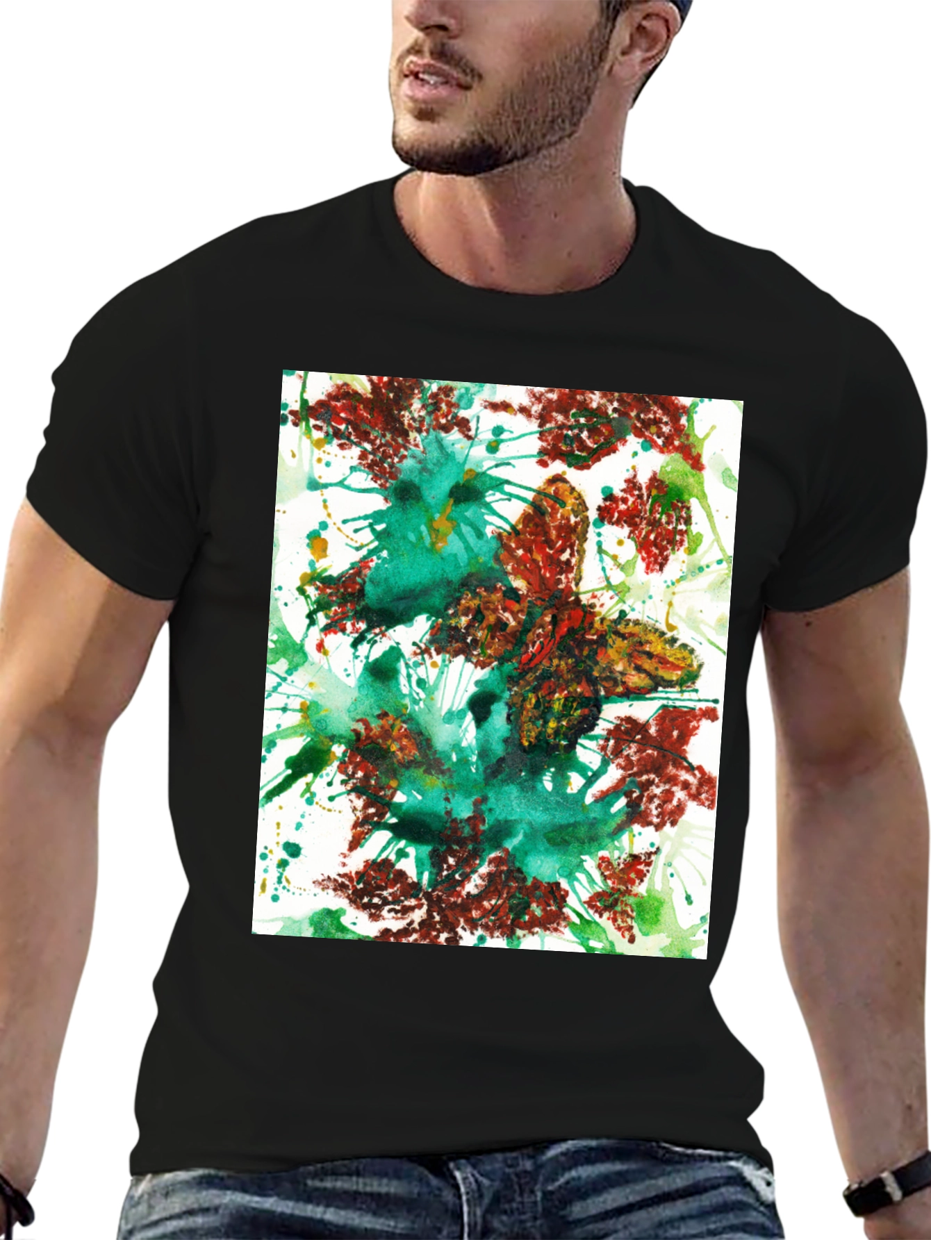 Abstract Art Graphic Tee - Casual Black T-Shirt