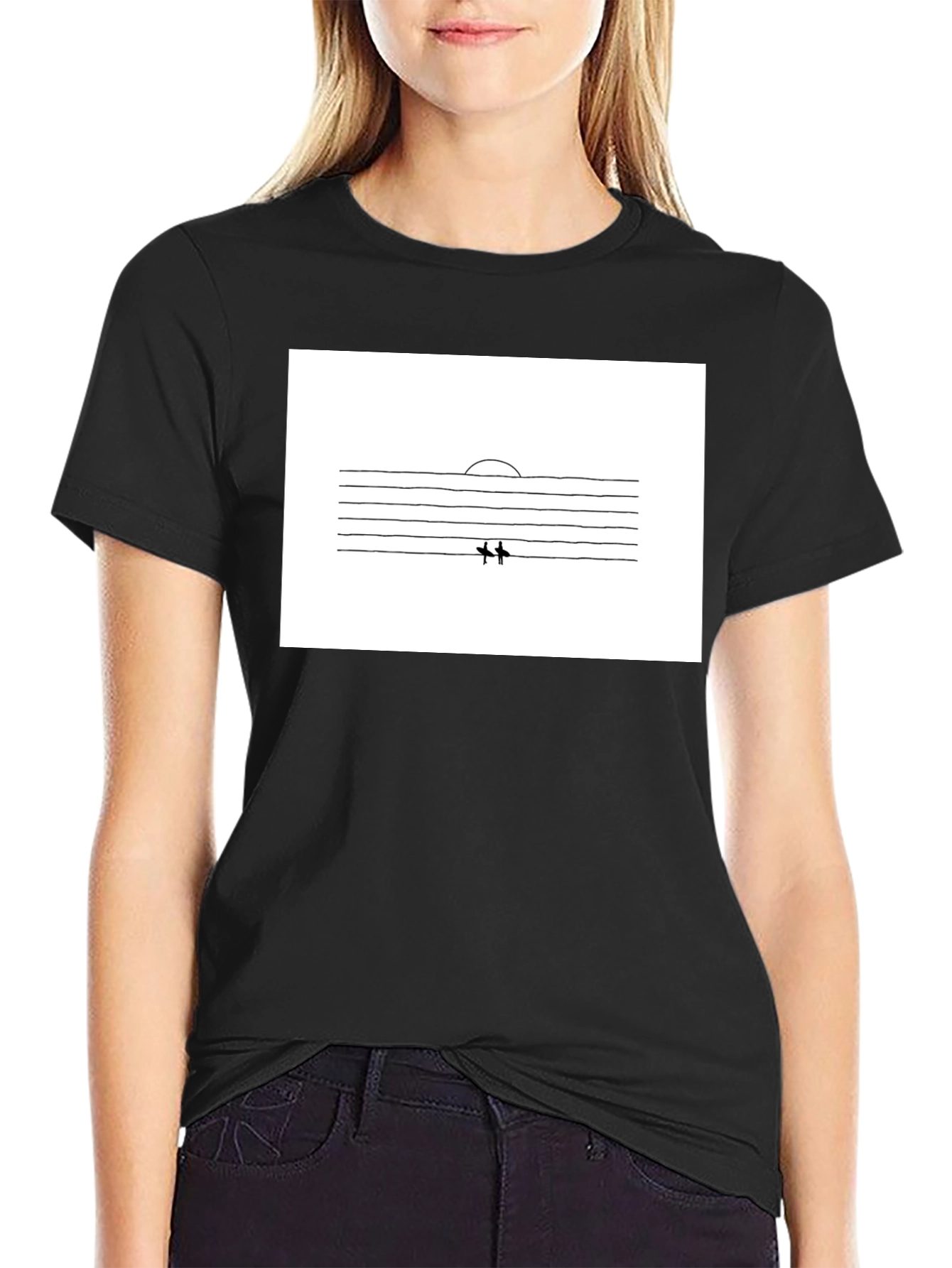 Minimalist Surfer Graphic Black T-Shirt