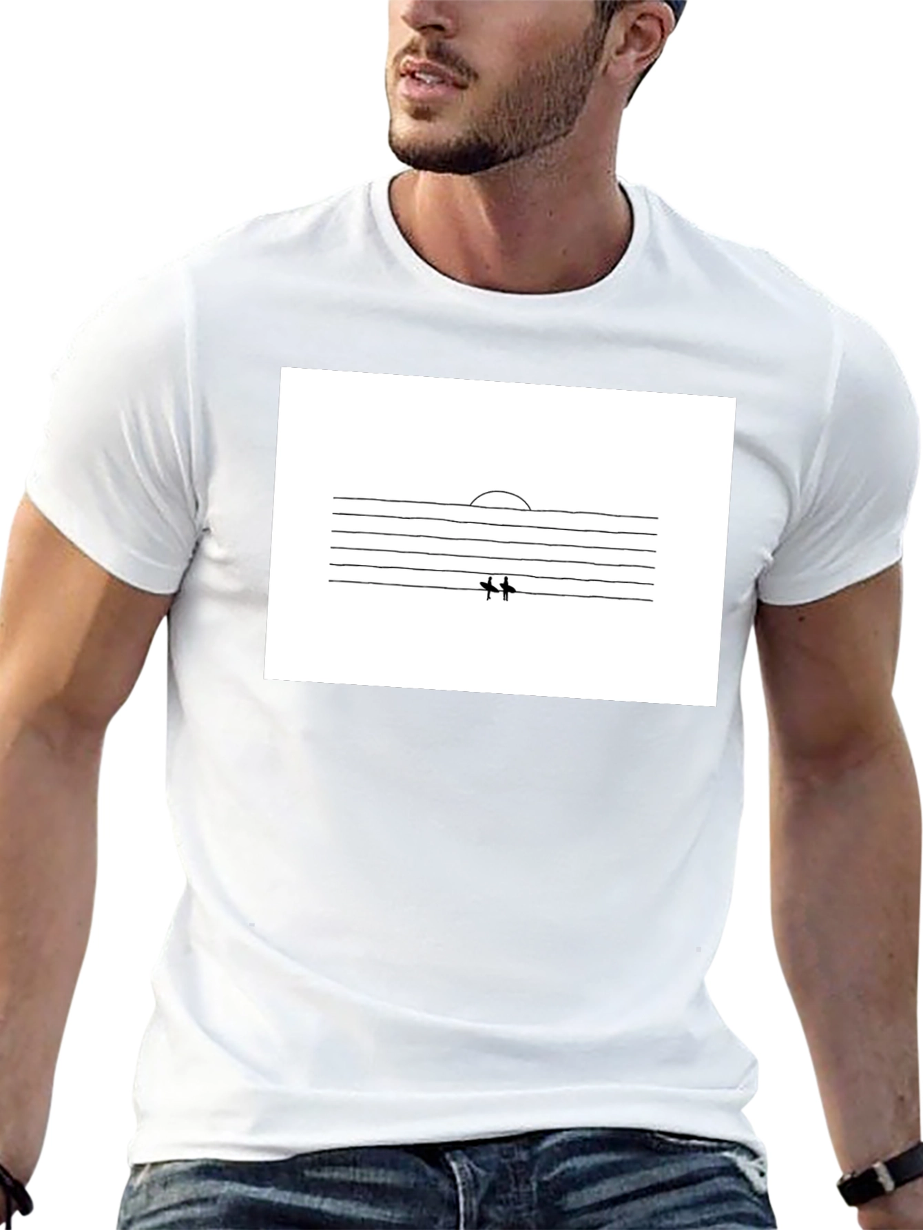 Minimalist Surfer Graphic Black T-Shirt
