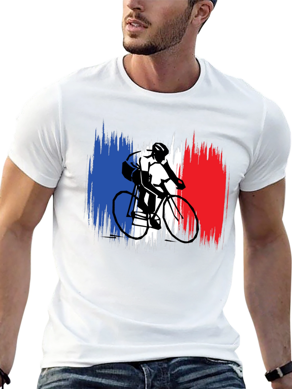 French Flag Cyclist Black T-Shirt