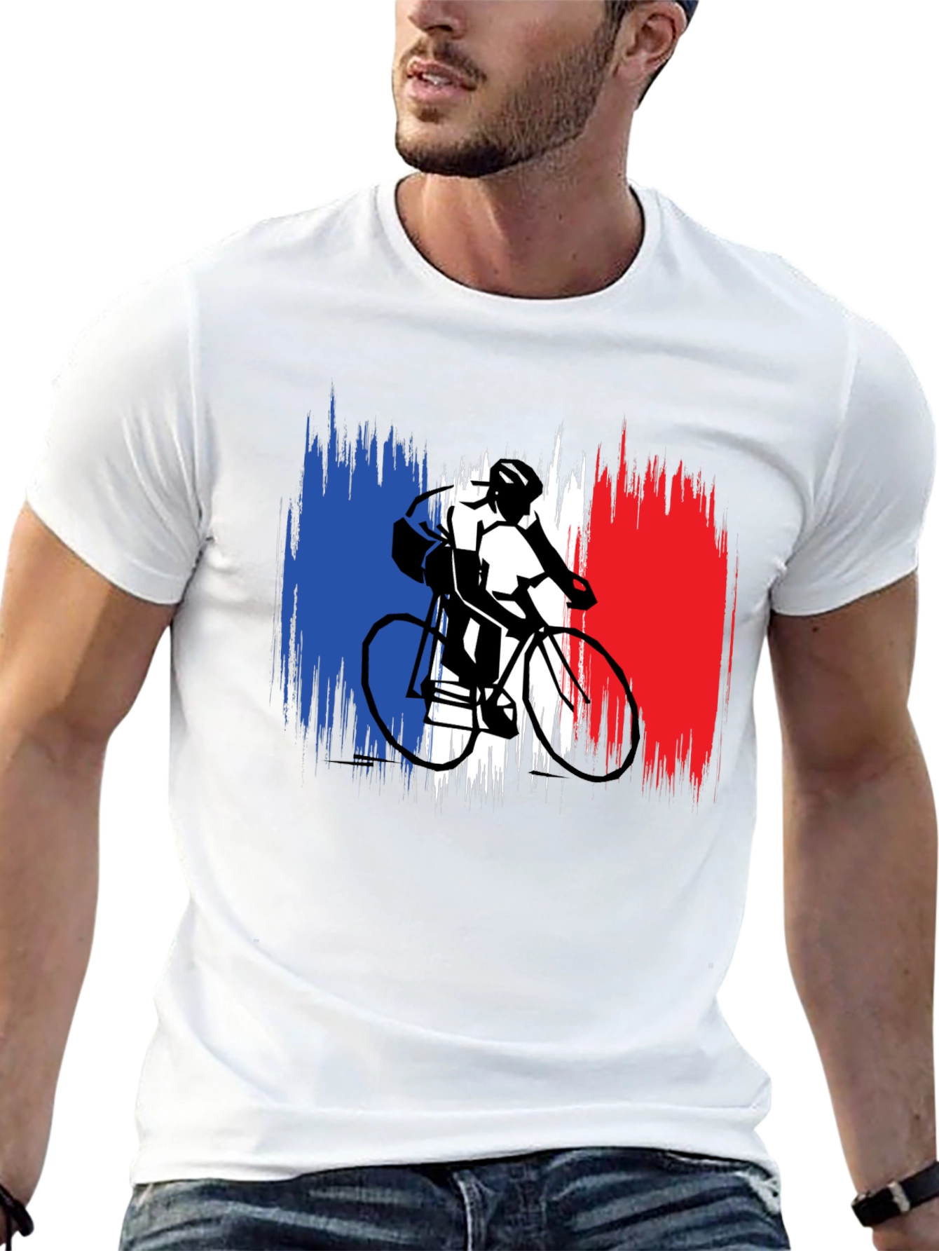 French Flag Cyclist Black T-Shirt