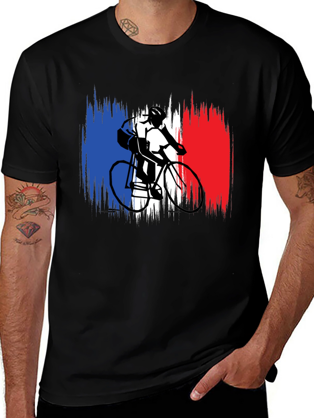 French Flag Cyclist Black T-Shirt