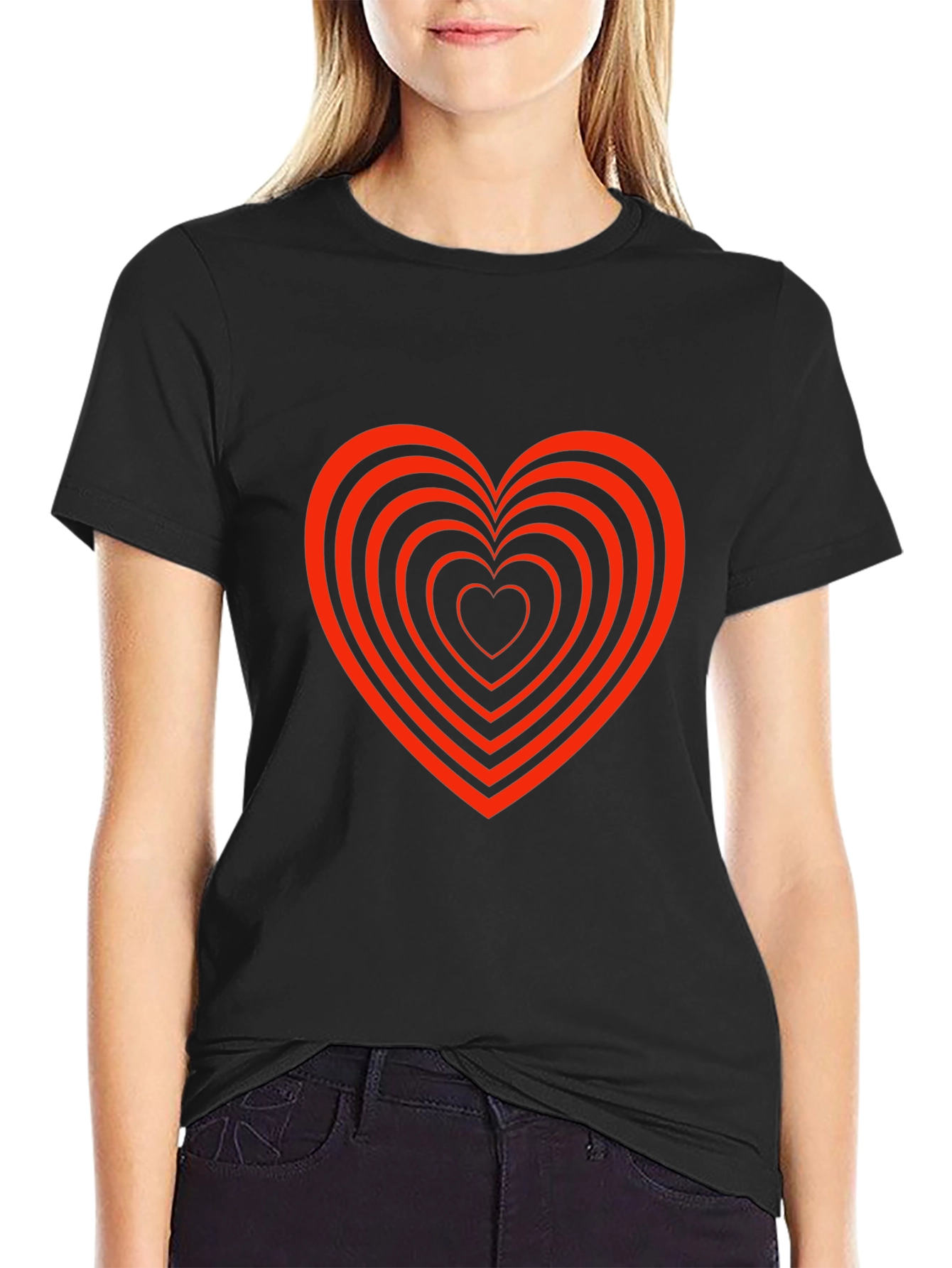 Heart Tunnel Graphic Tee - Stylish Black T-Shirt