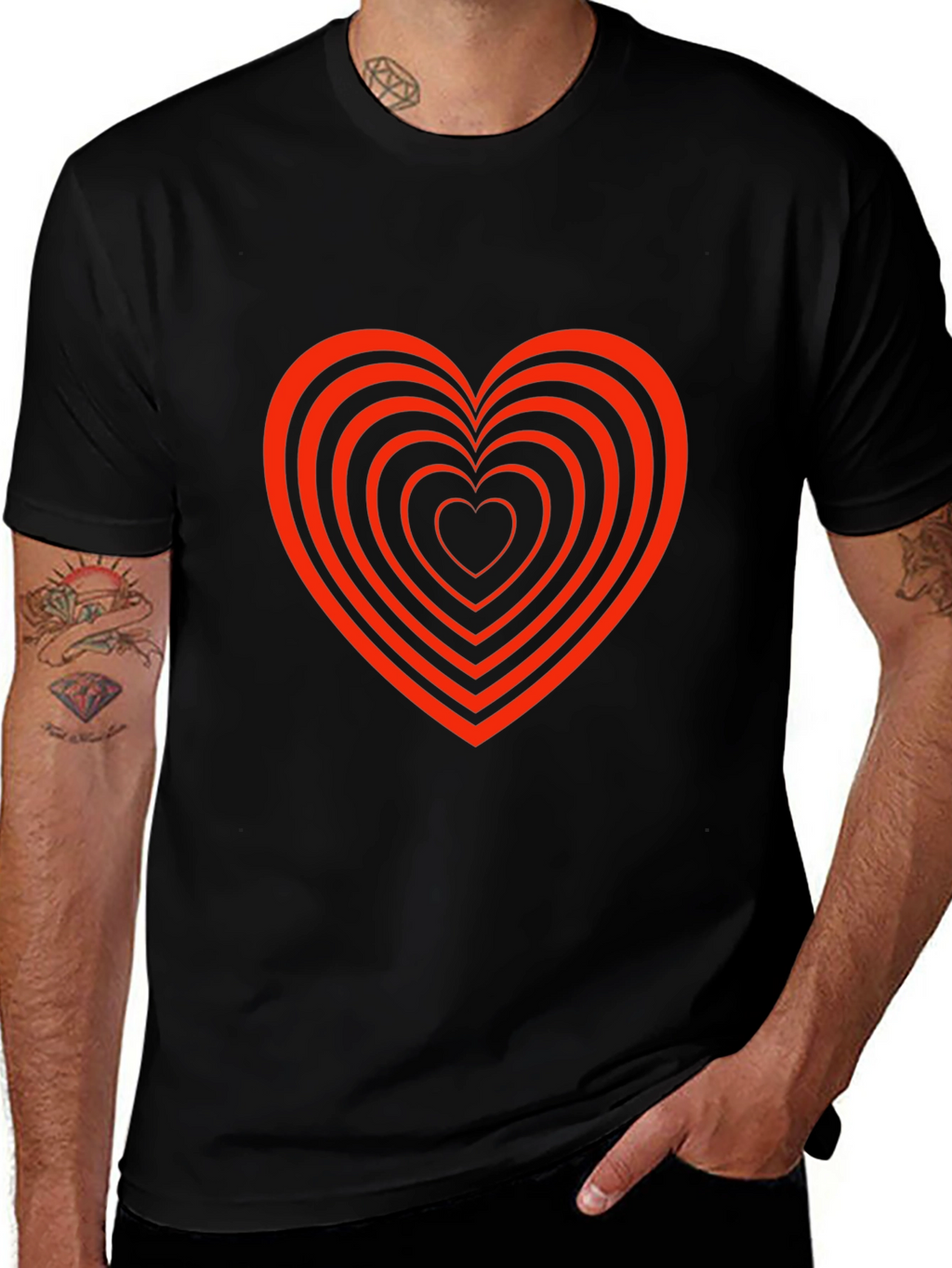 Heart Tunnel Graphic Tee - Stylish Black T-Shirt