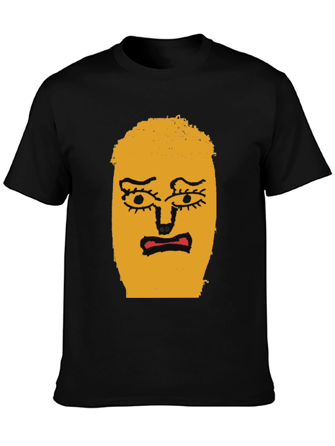 Expressive Face Graphic Tee - Black Cotton T-Shirt