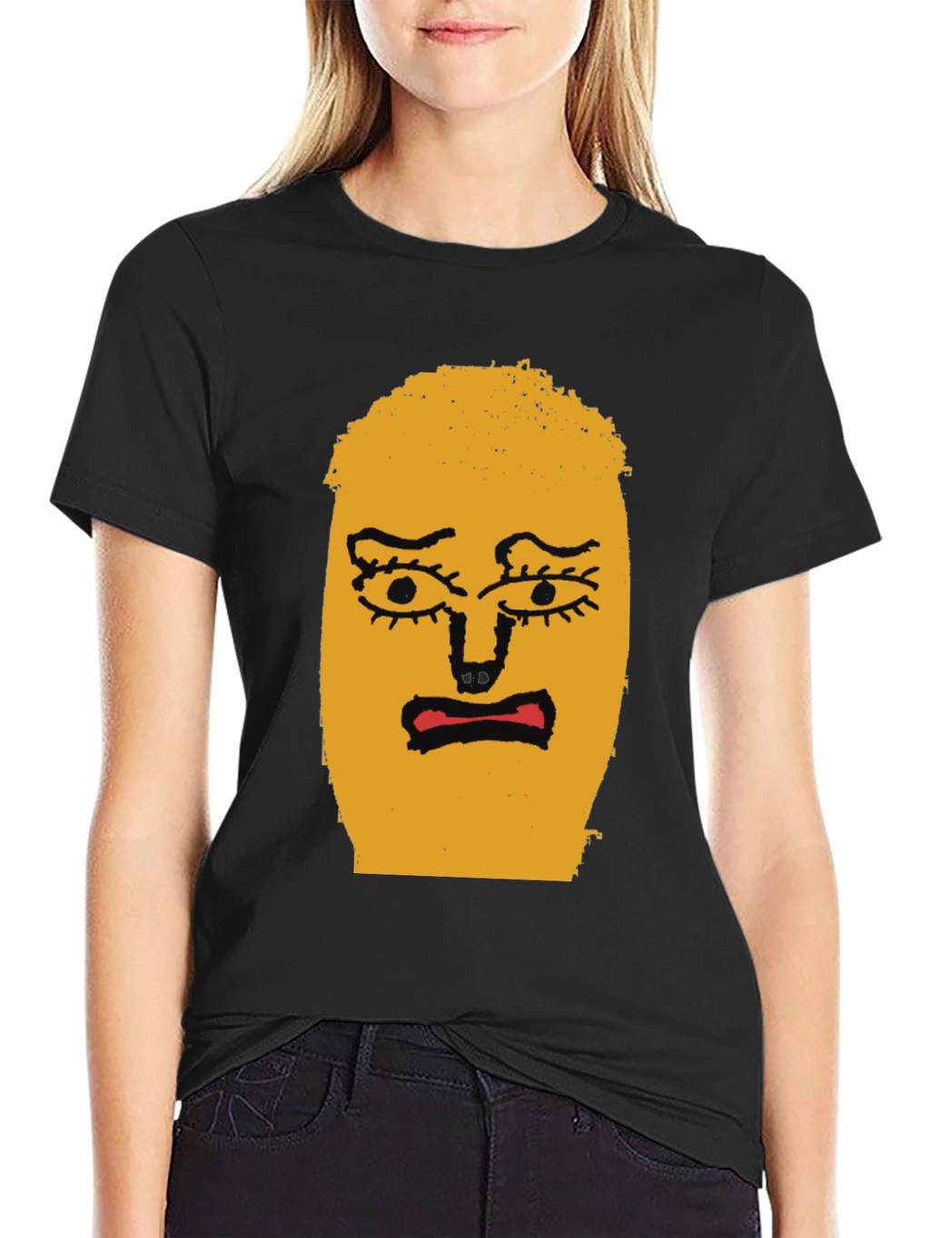 Expressive Face Graphic Tee - Black Cotton T-Shirt