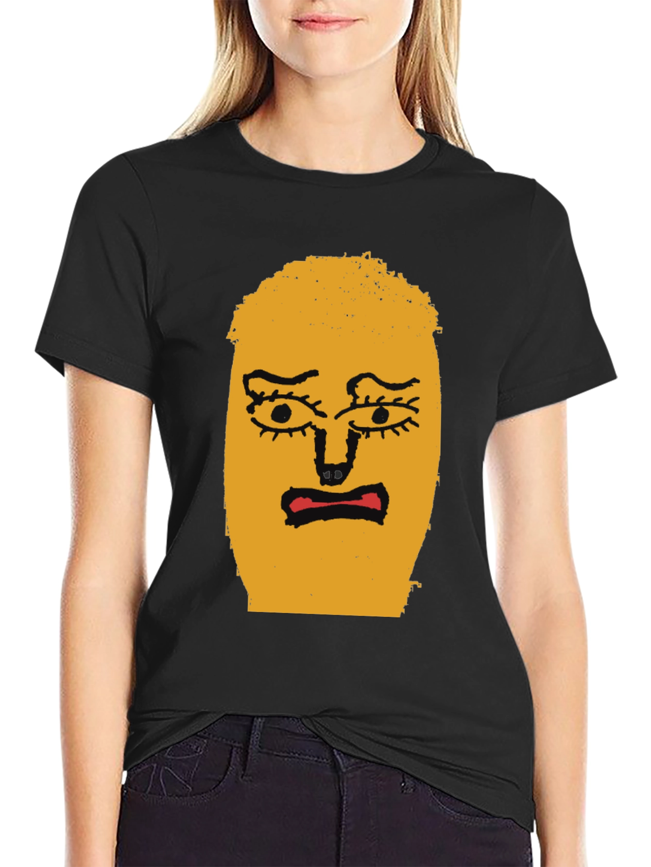 Expressive Face Graphic Tee - Black Cotton T-Shirt