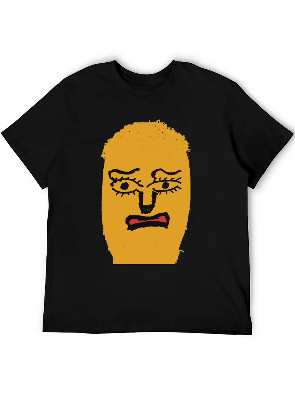 Expressive Face Graphic Tee - Black Cotton T-Shirt