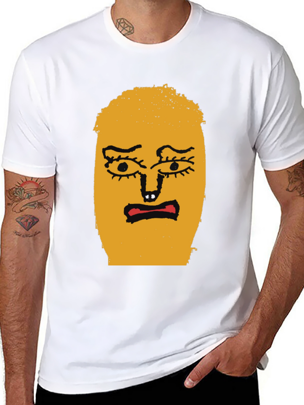 Expressive Face Graphic Tee - Black Cotton T-Shirt
