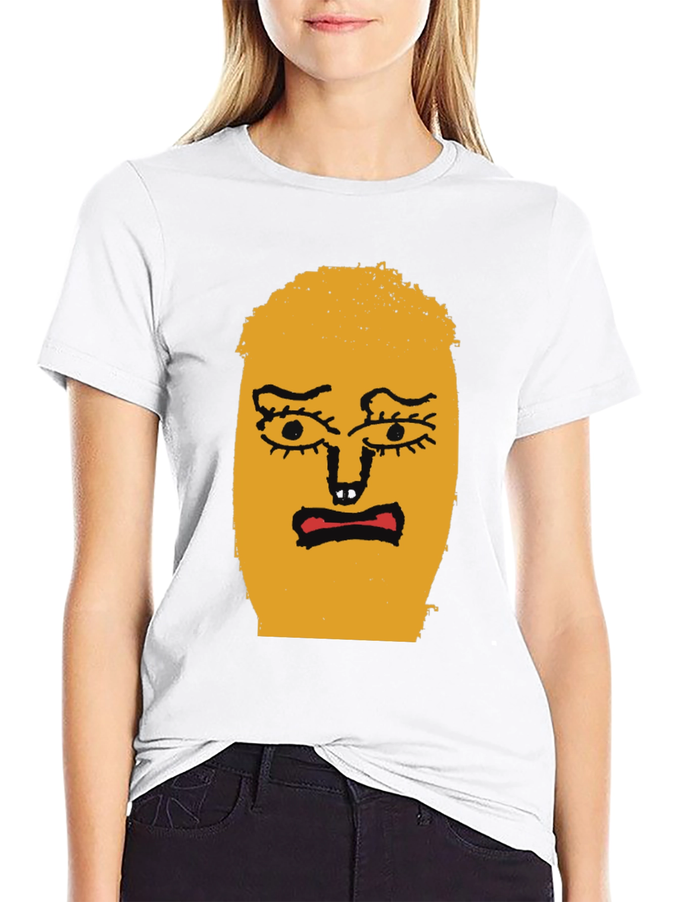 Expressive Face Graphic Tee - Black Cotton T-Shirt