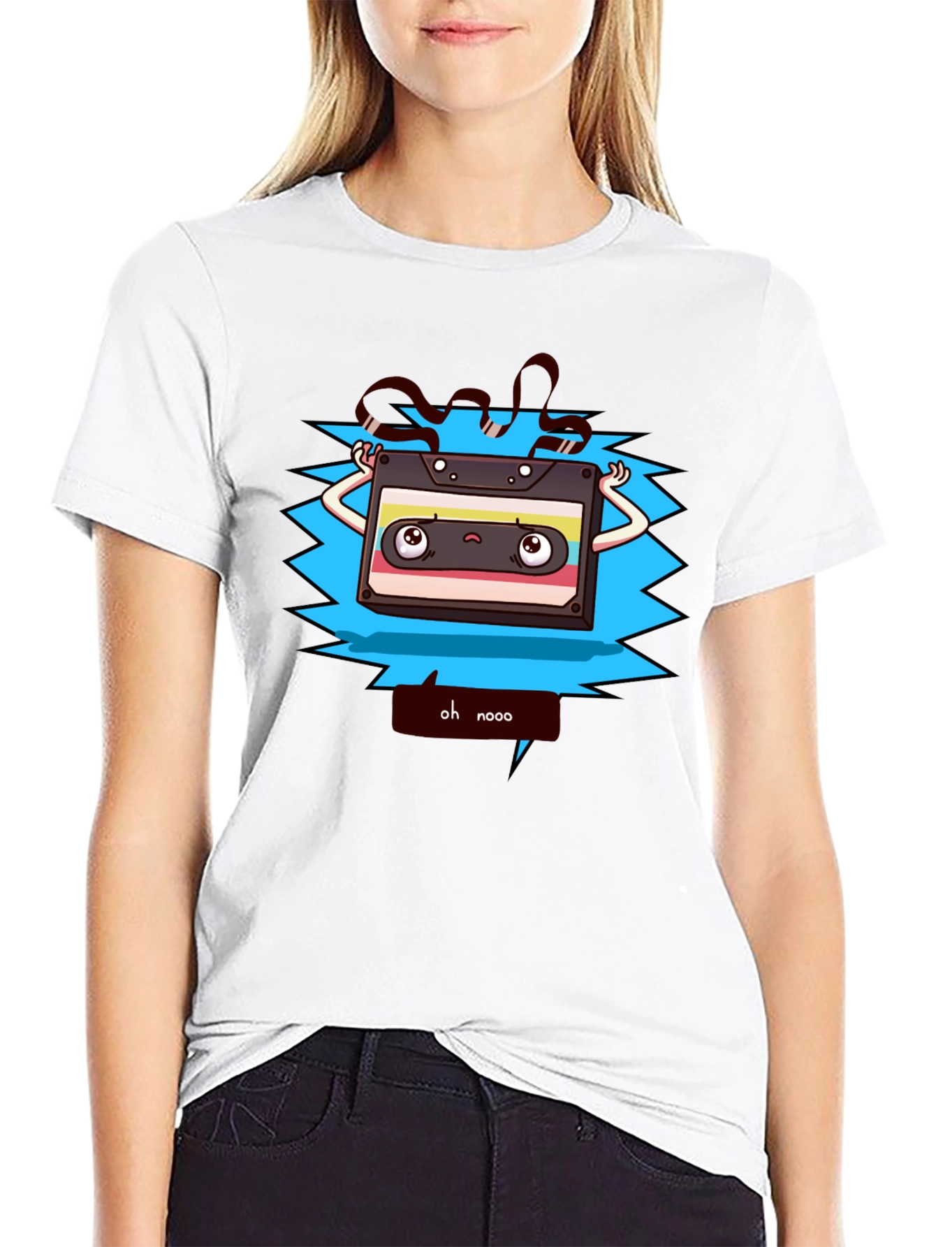 Retro Cartoon Cassette Tape Graphic T-Shirt