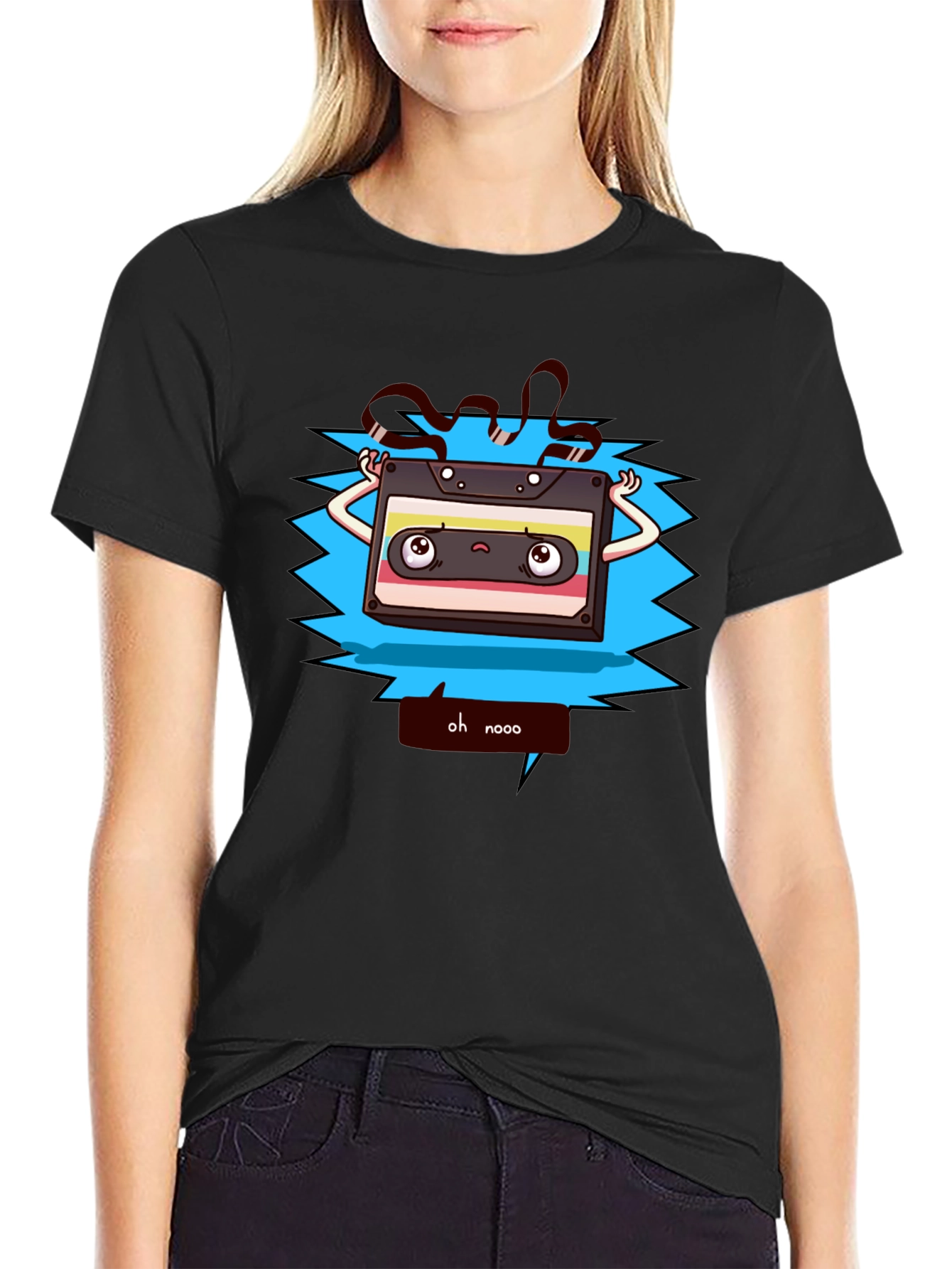 Retro Cartoon Cassette Tape Graphic T-Shirt