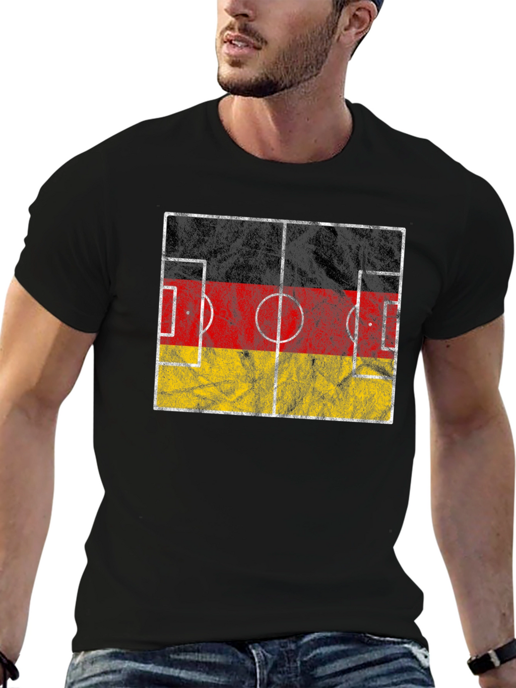 Germany Flag Soccer Field Black T-Shirt