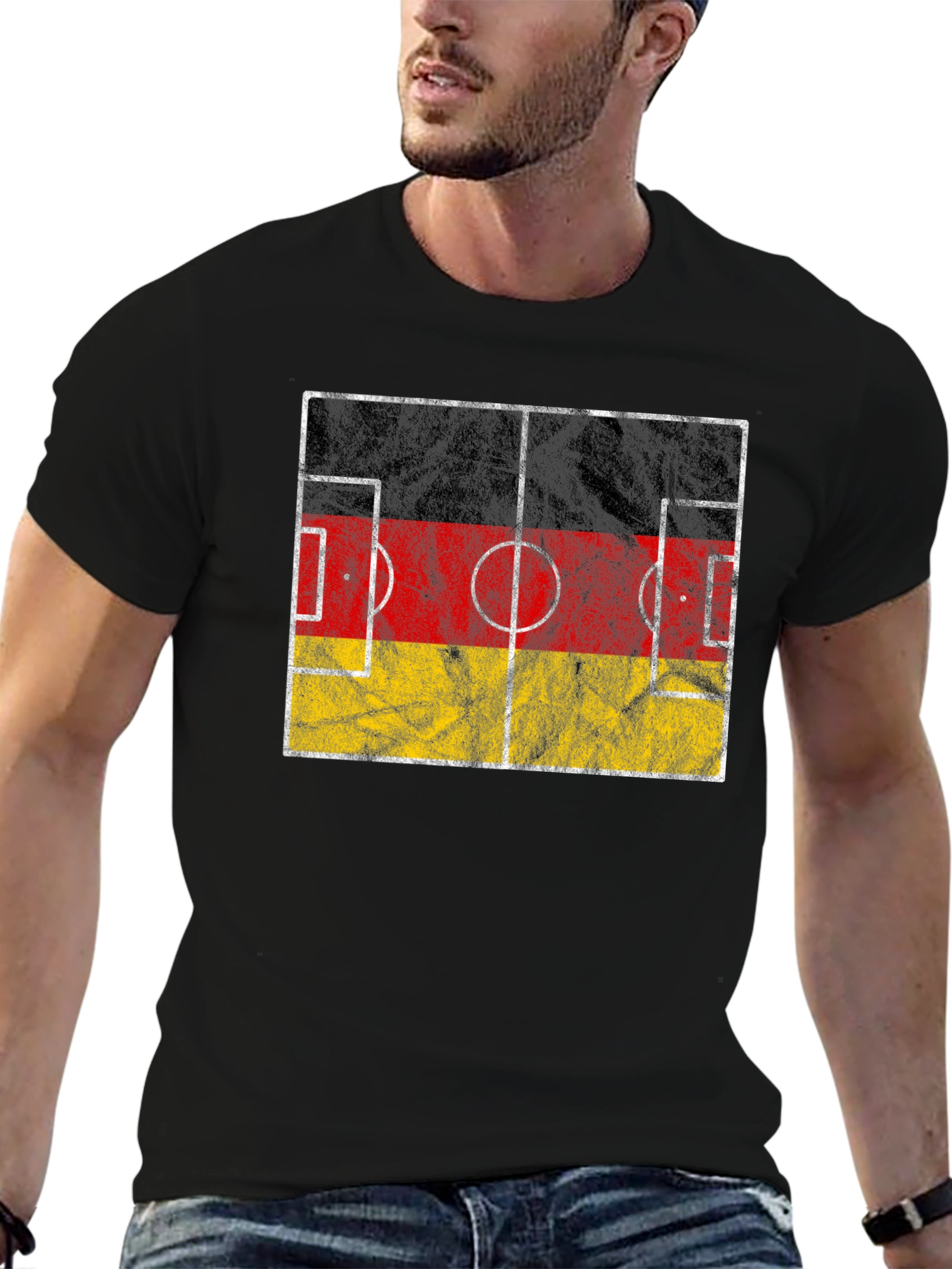 Germany Flag Soccer Field Black T-Shirt