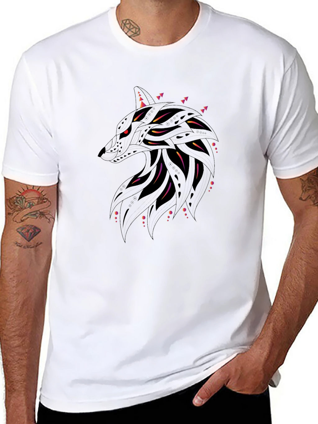 Abstract Wolf Graphic Black T-Shirt