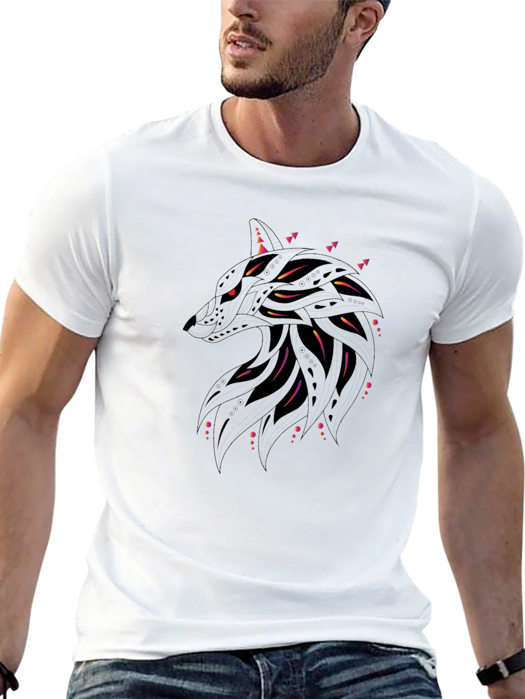Abstract Wolf Graphic Black T-Shirt