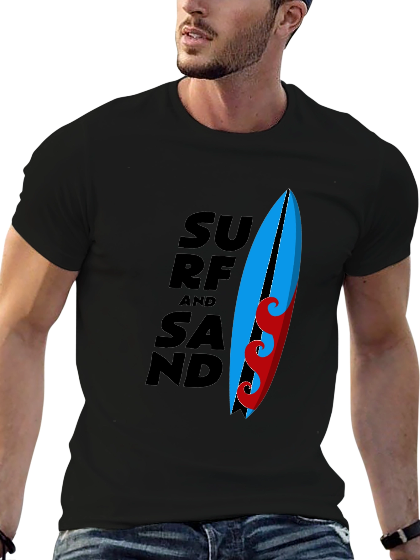Surf and Sand Graphic Tee - Black Cotton T-Shirt