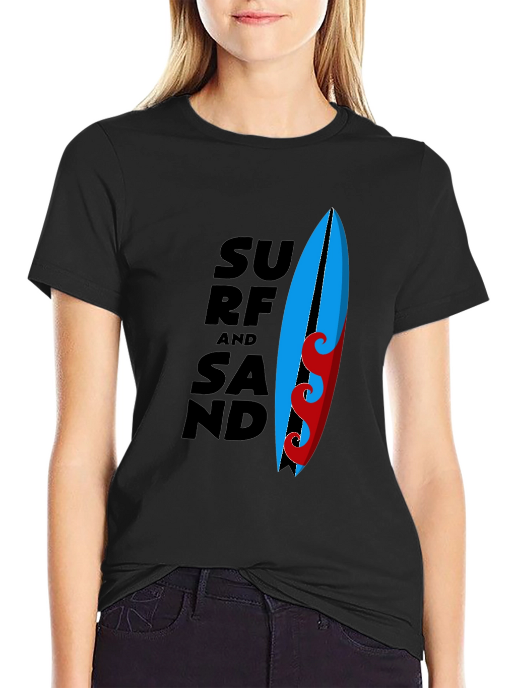 Surf and Sand Graphic Tee - Black Cotton T-Shirt