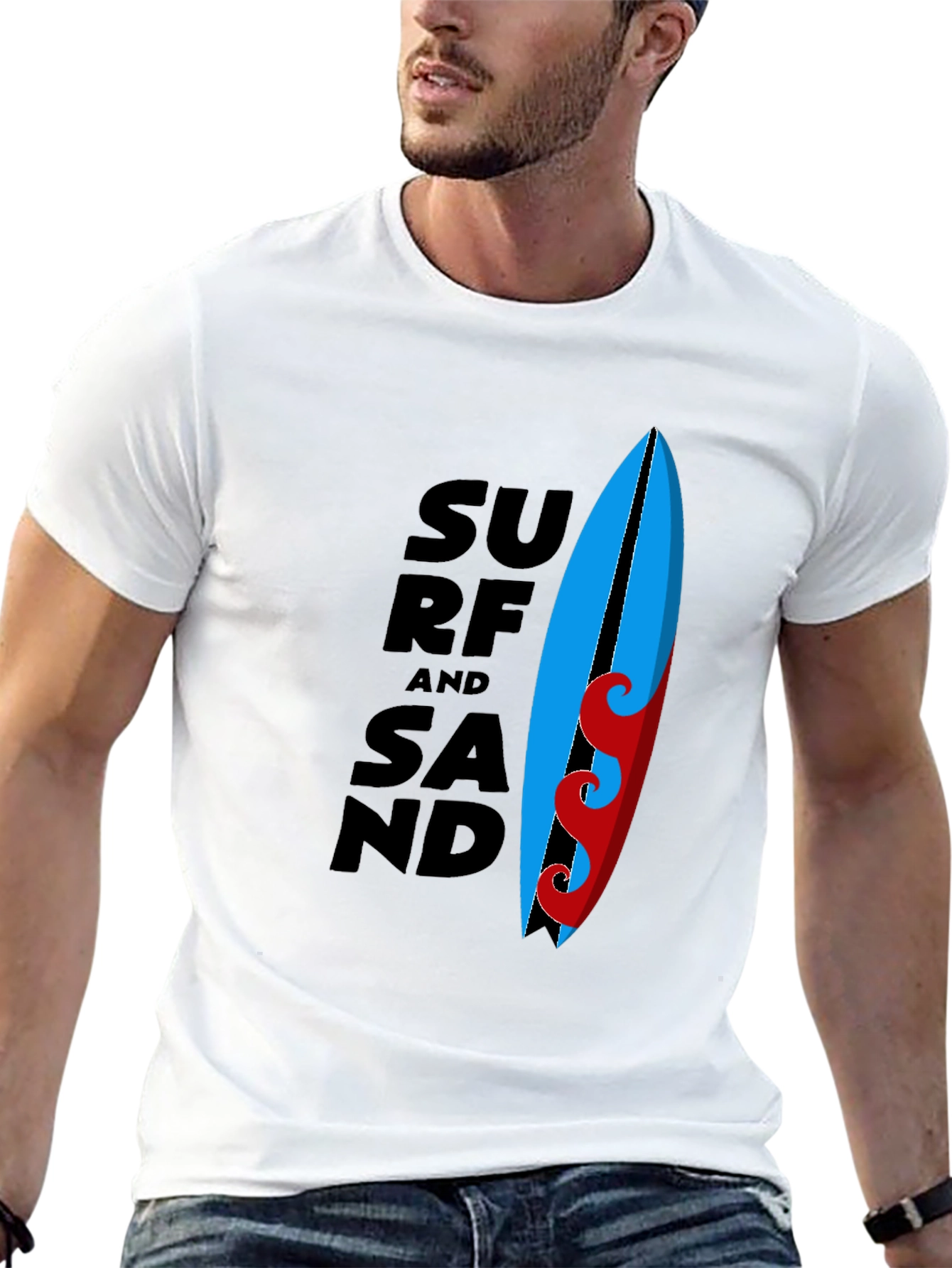 Surf and Sand Graphic Tee - Black Cotton T-Shirt