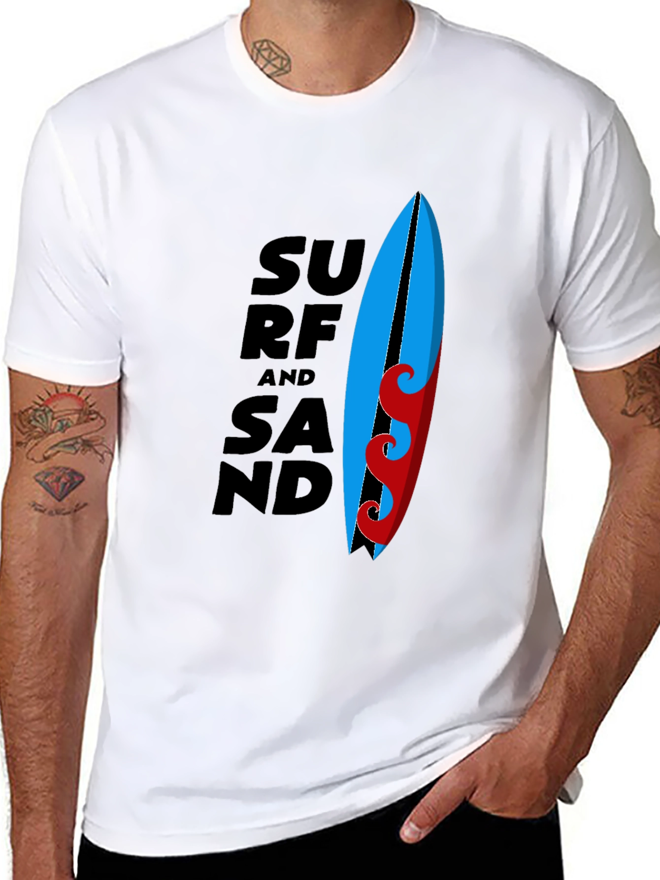Surf and Sand Graphic Tee - Black Cotton T-Shirt