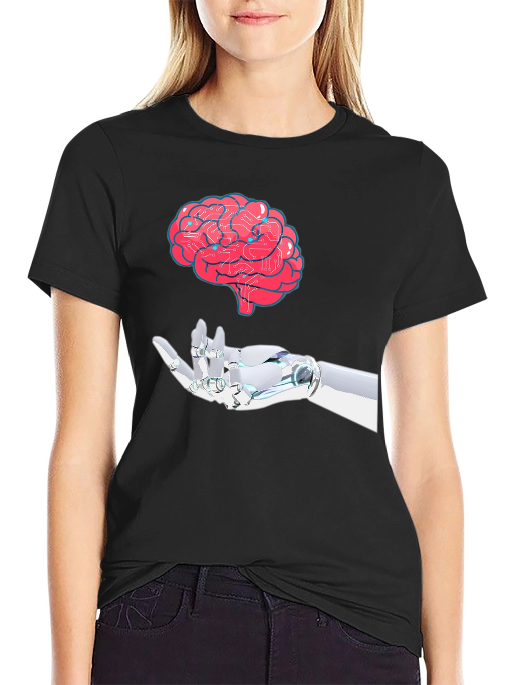 Brain & Robot Hand Graphic T-Shirt