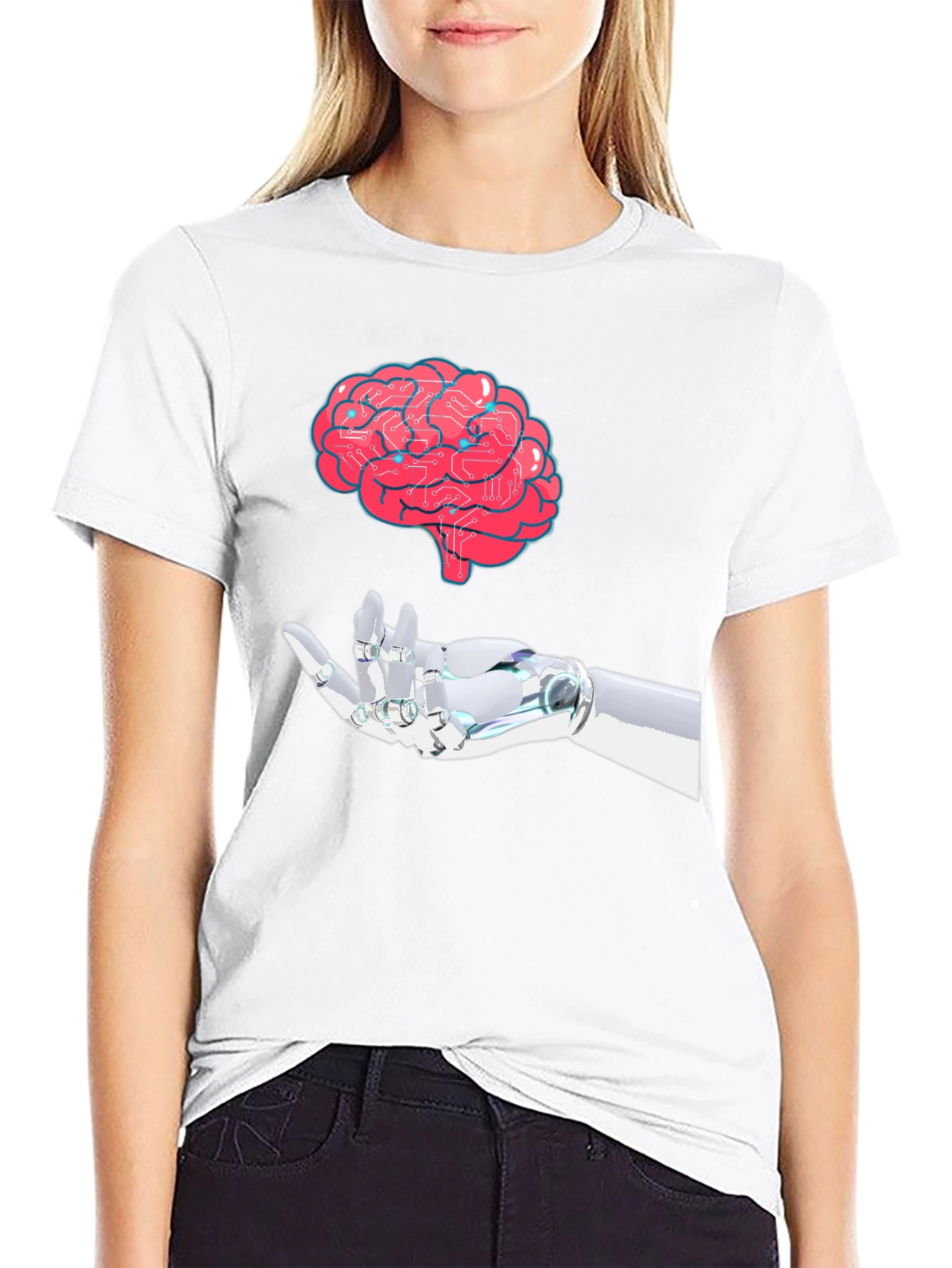Brain & Robot Hand Graphic T-Shirt