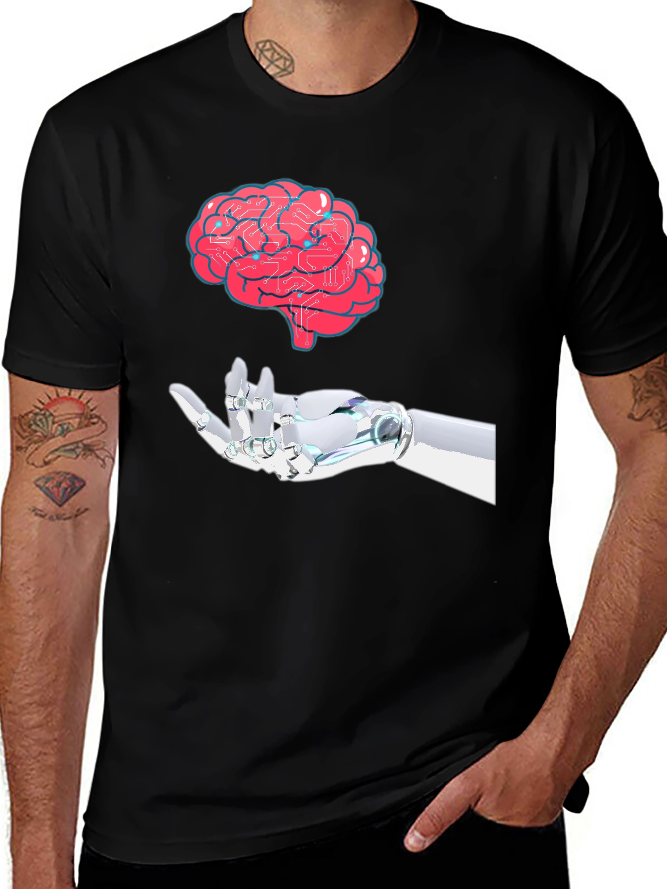 Brain & Robot Hand Graphic T-Shirt