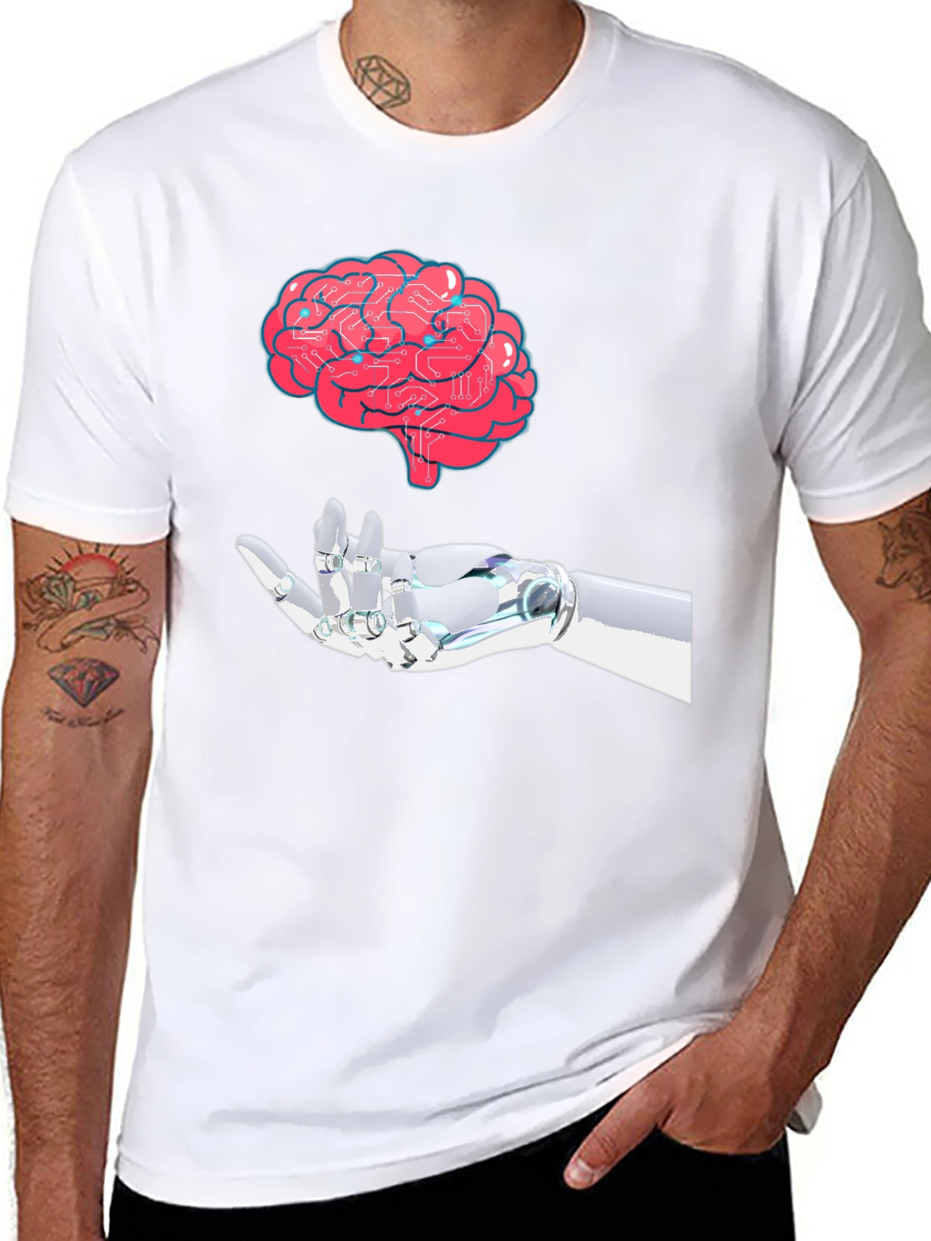 Brain & Robot Hand Graphic T-Shirt