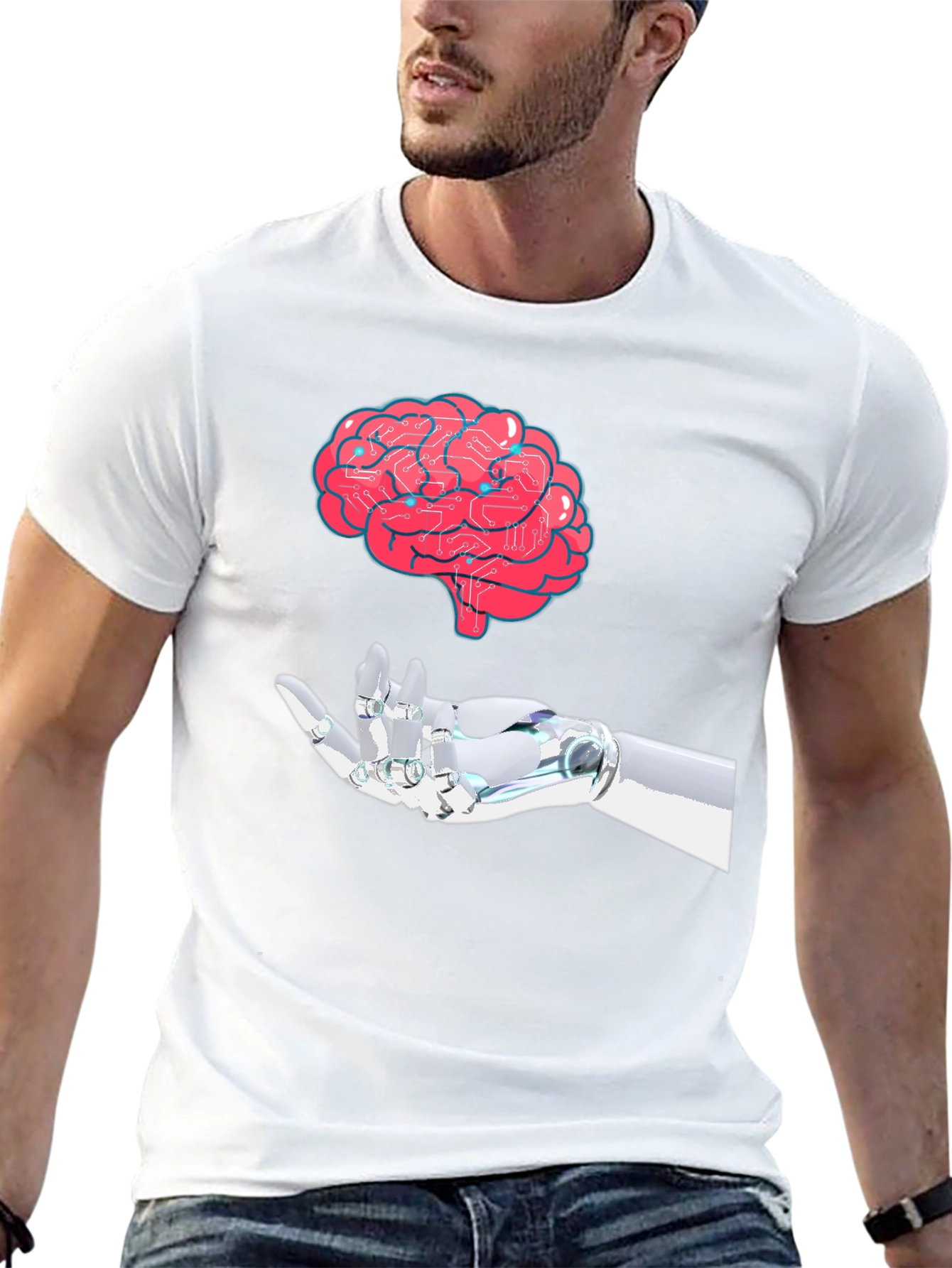 Brain & Robot Hand Graphic T-Shirt